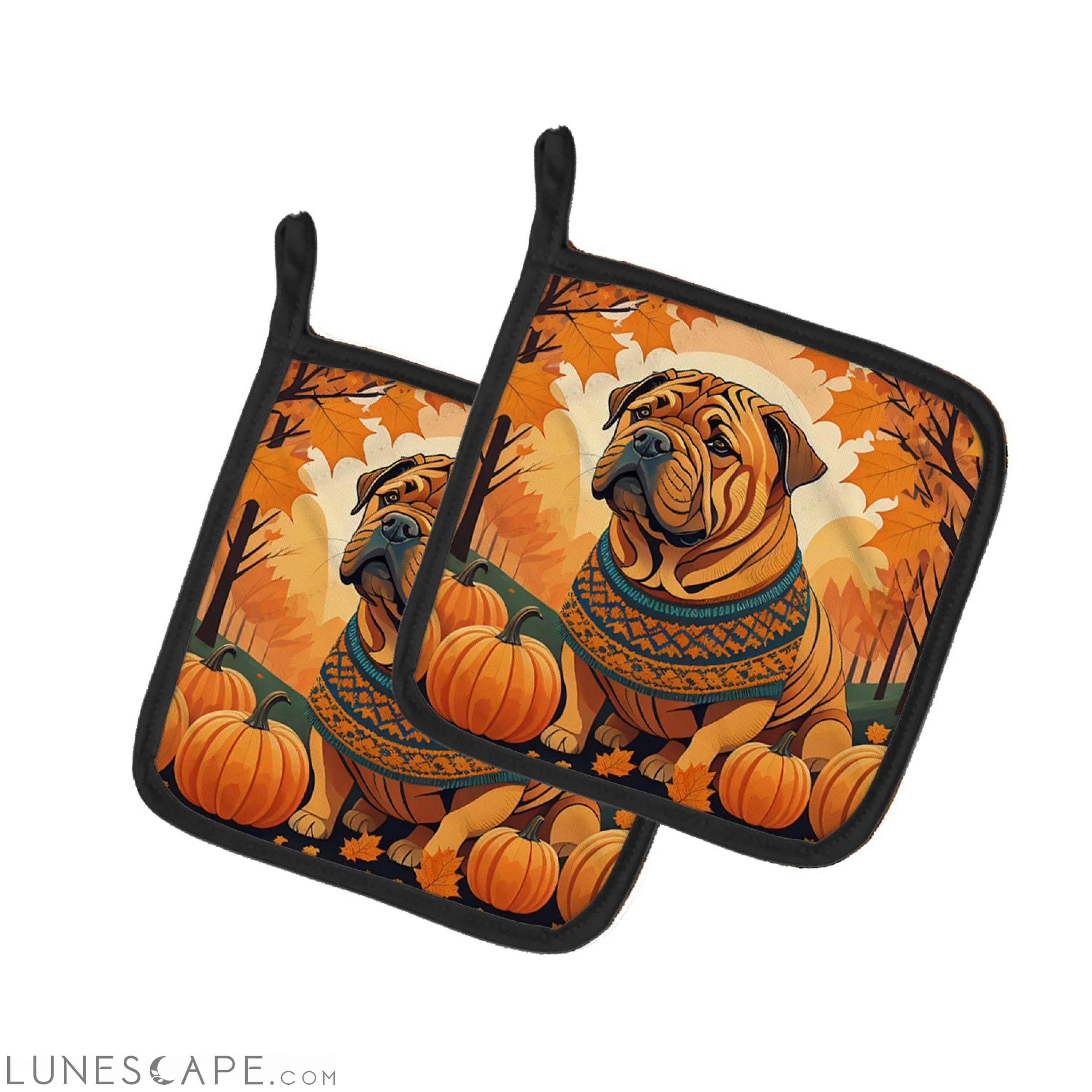 Shar Pei Fall Pair of Pot Holders LUNESCAPE