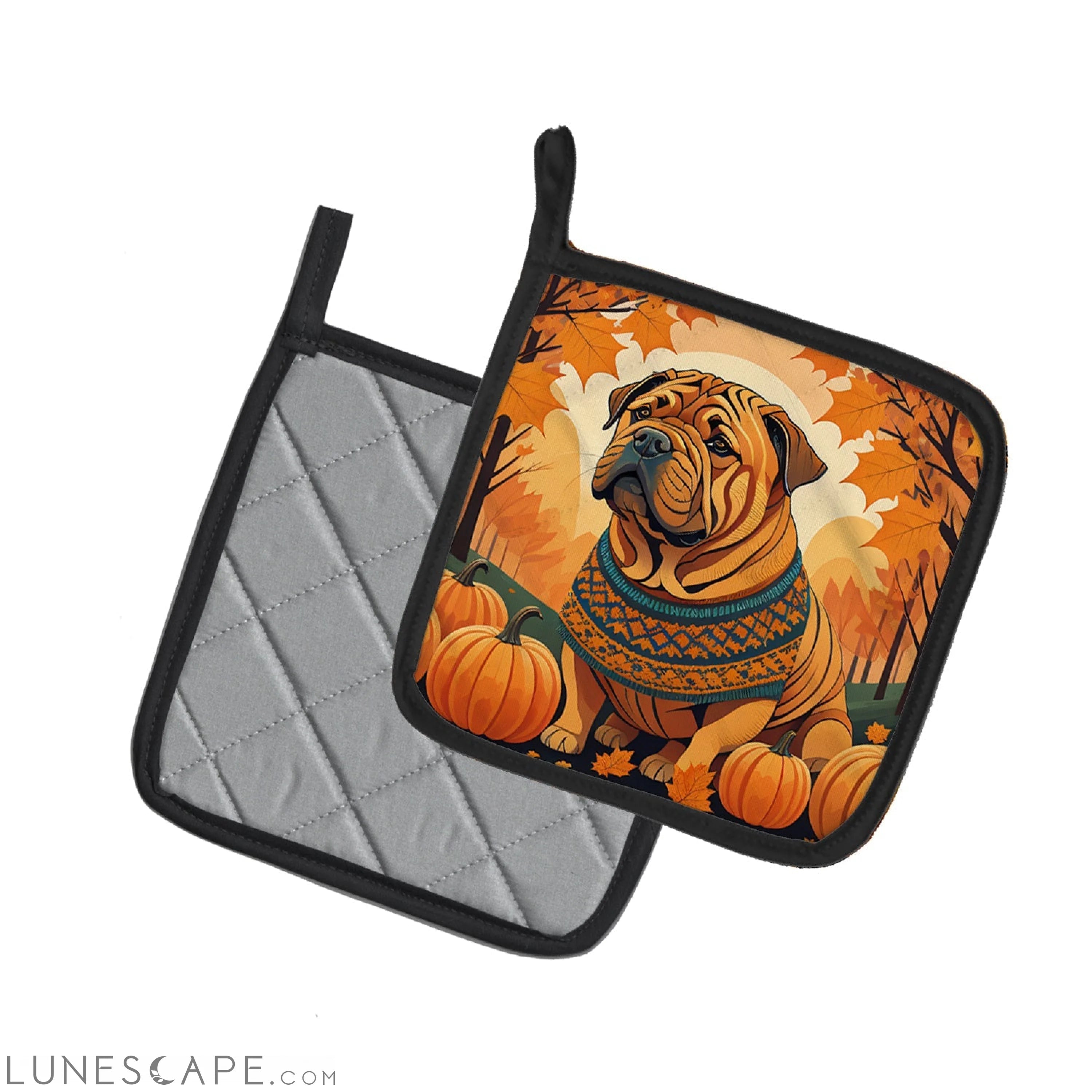 Shar Pei Fall Pair of Pot Holders LUNESCAPE