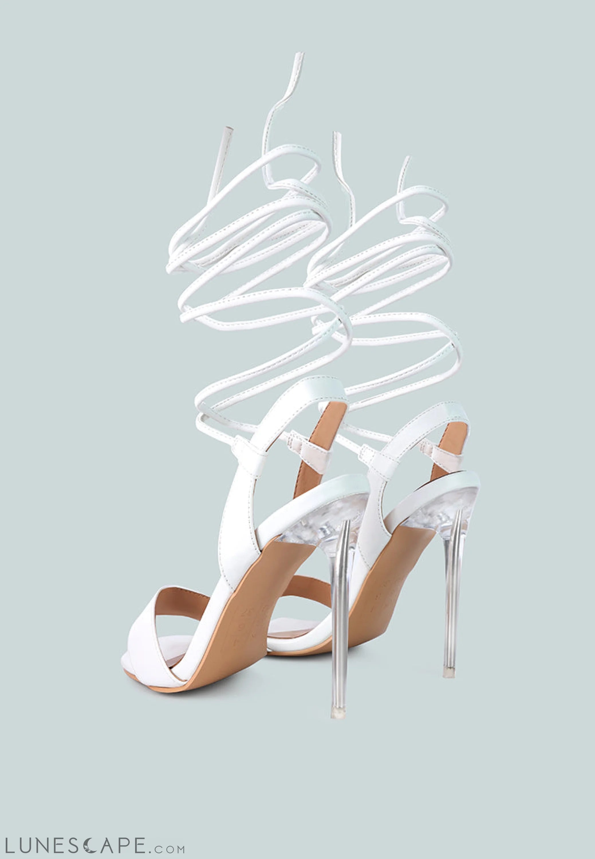 Sheeny Clear Stiletto Lace Up Heels LUNESCAPE