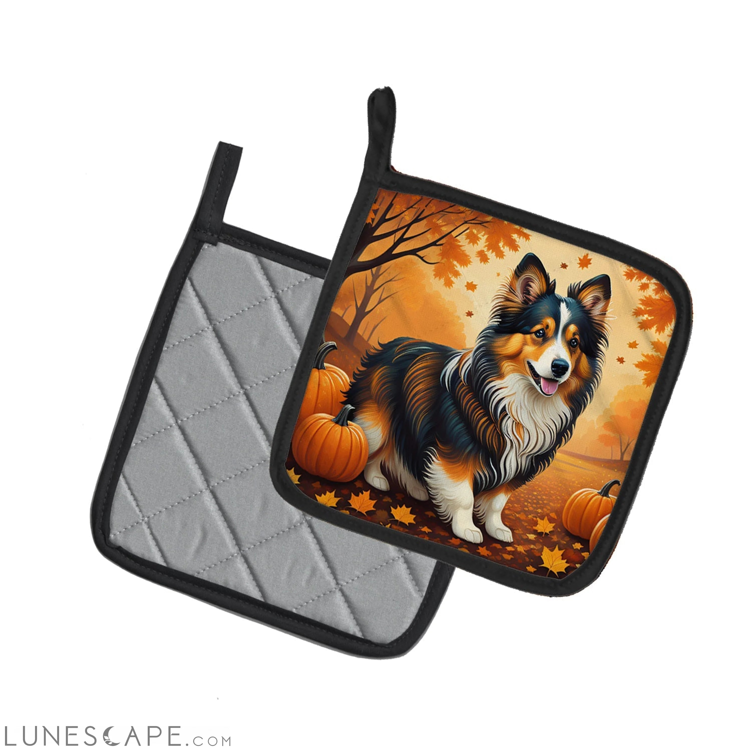 Sheltie Fall Pair of Pot Holders LUNESCAPE