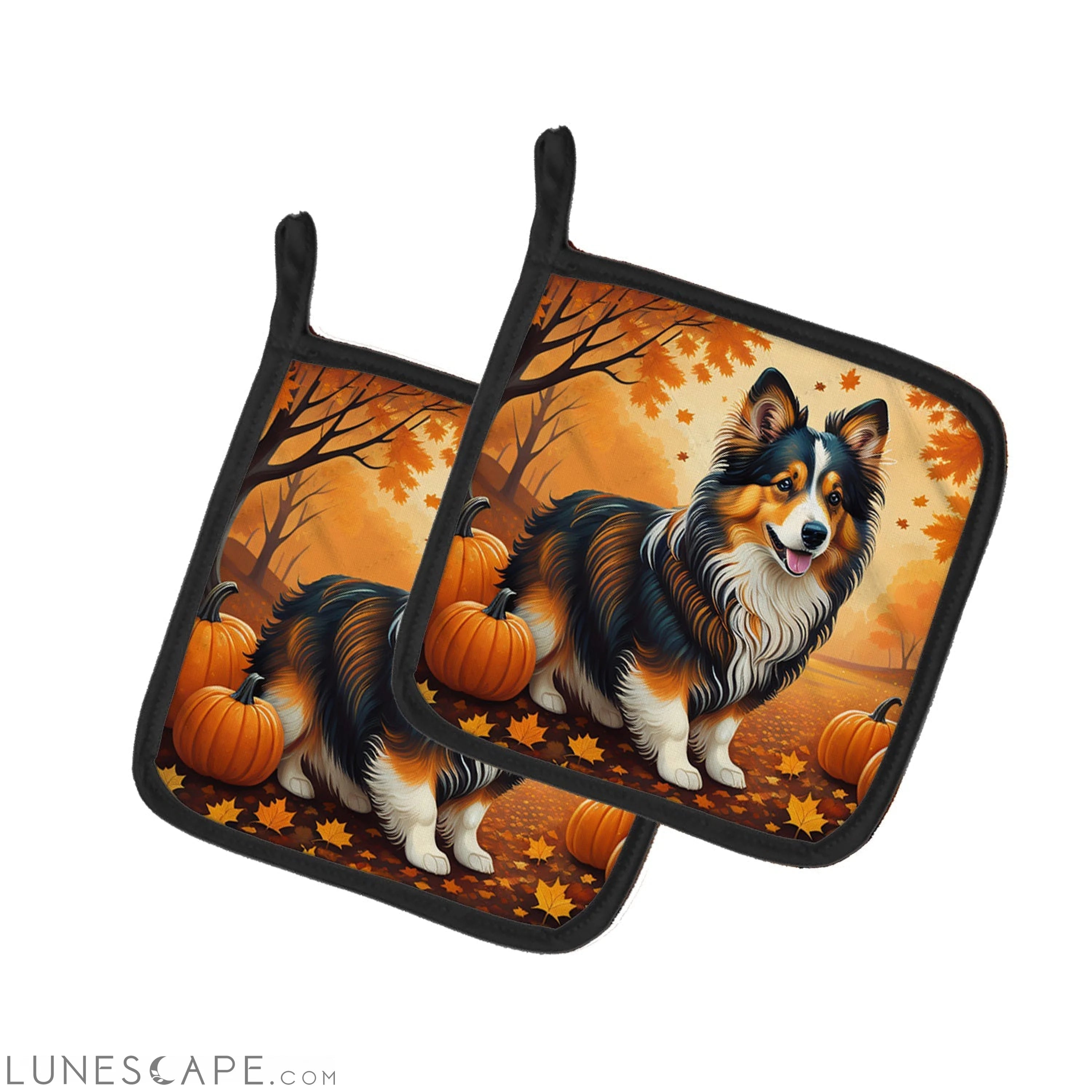 Sheltie Fall Pair of Pot Holders LUNESCAPE