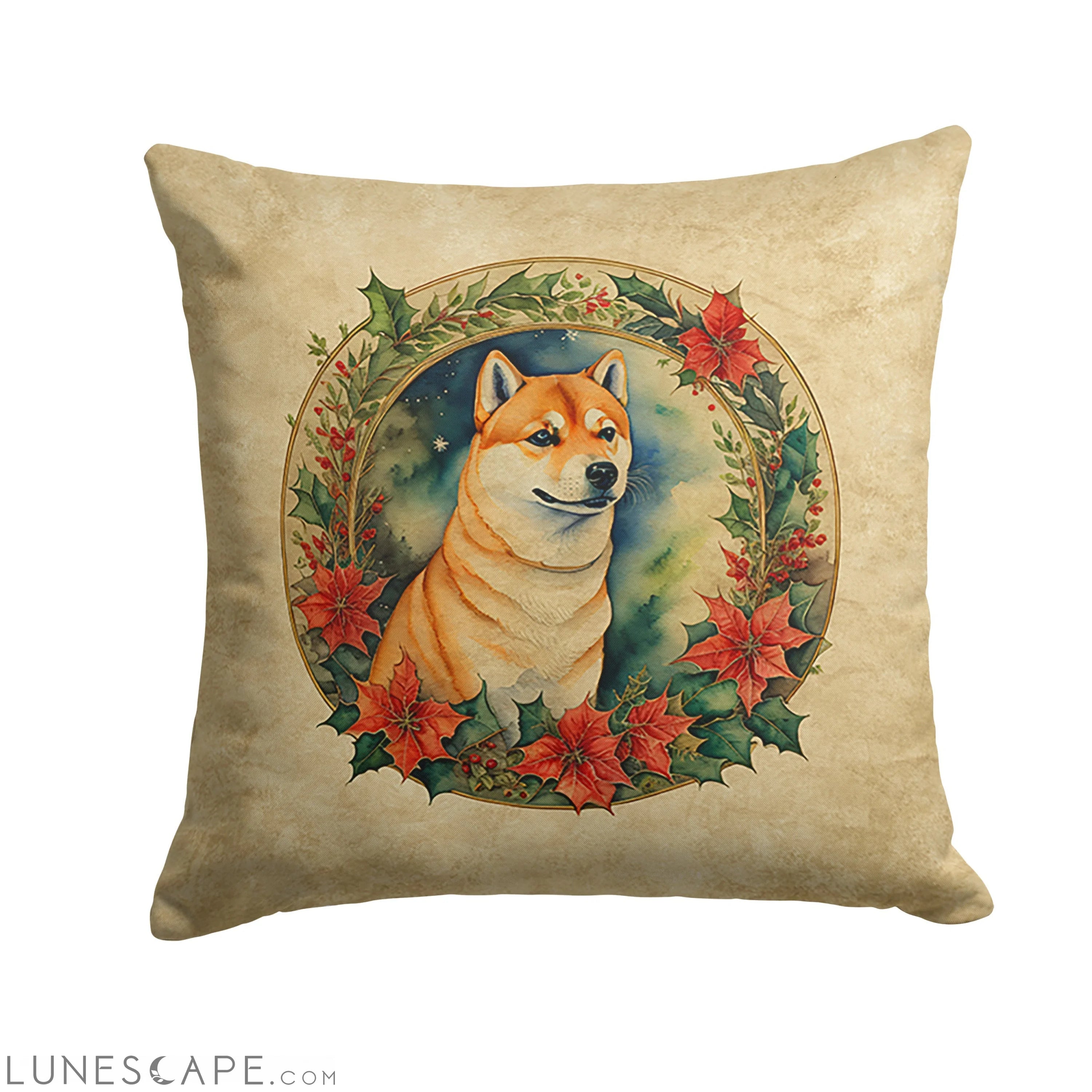 Shiba Inu Christmas Flowers Throw Pillow LUNESCAPE