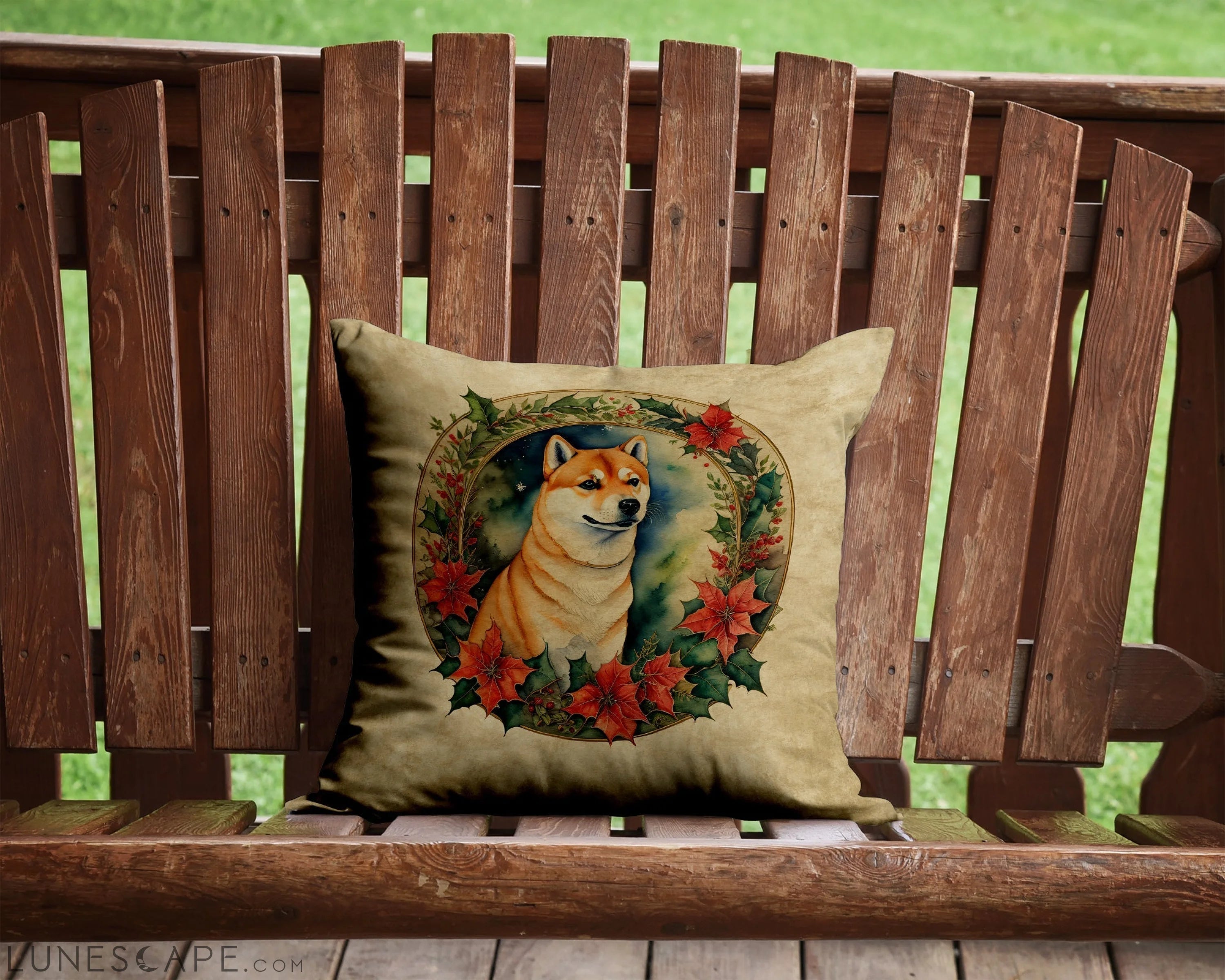 Shiba Inu Christmas Flowers Throw Pillow LUNESCAPE