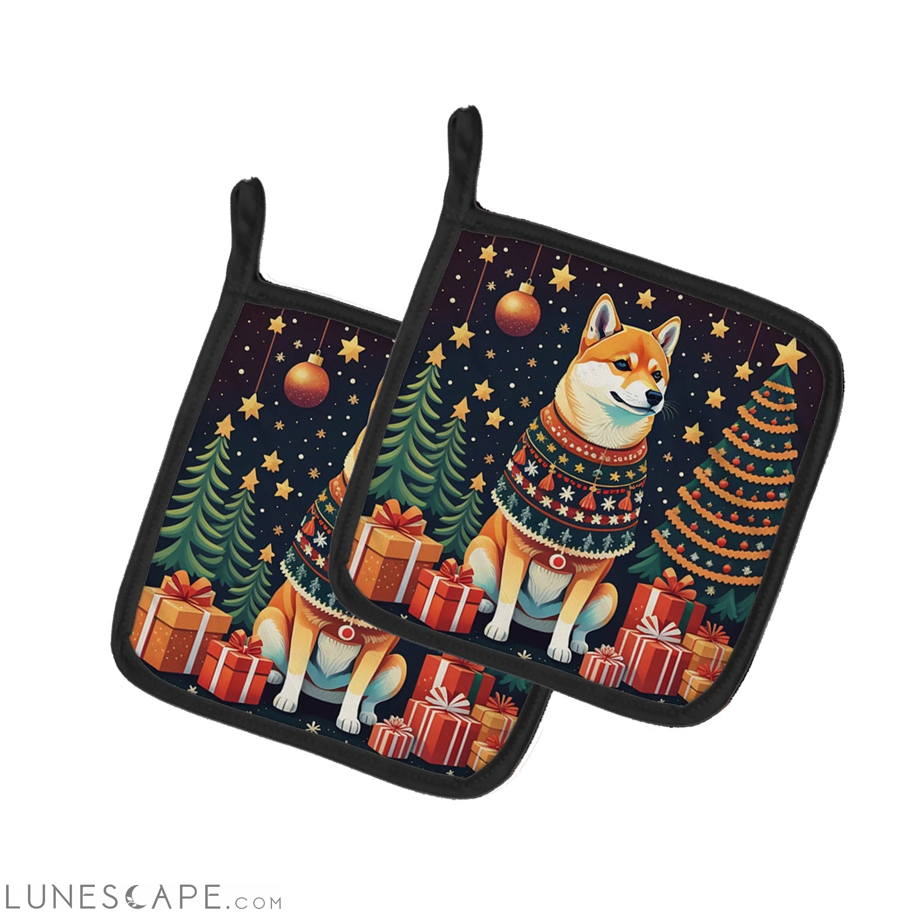 Shiba Inu Christmas Pair of Pot Holders LUNESCAPE