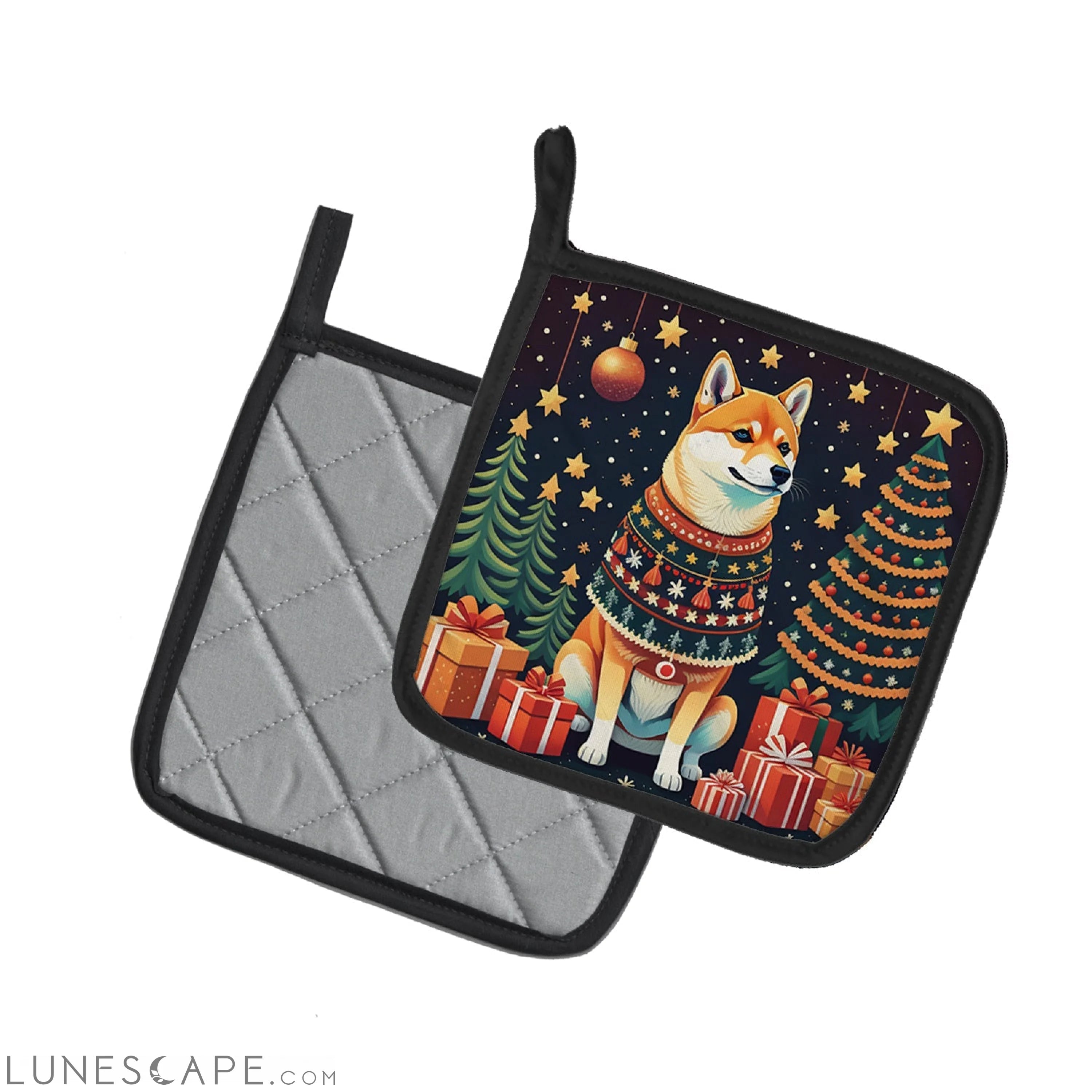 Shiba Inu Christmas Pair of Pot Holders LUNESCAPE