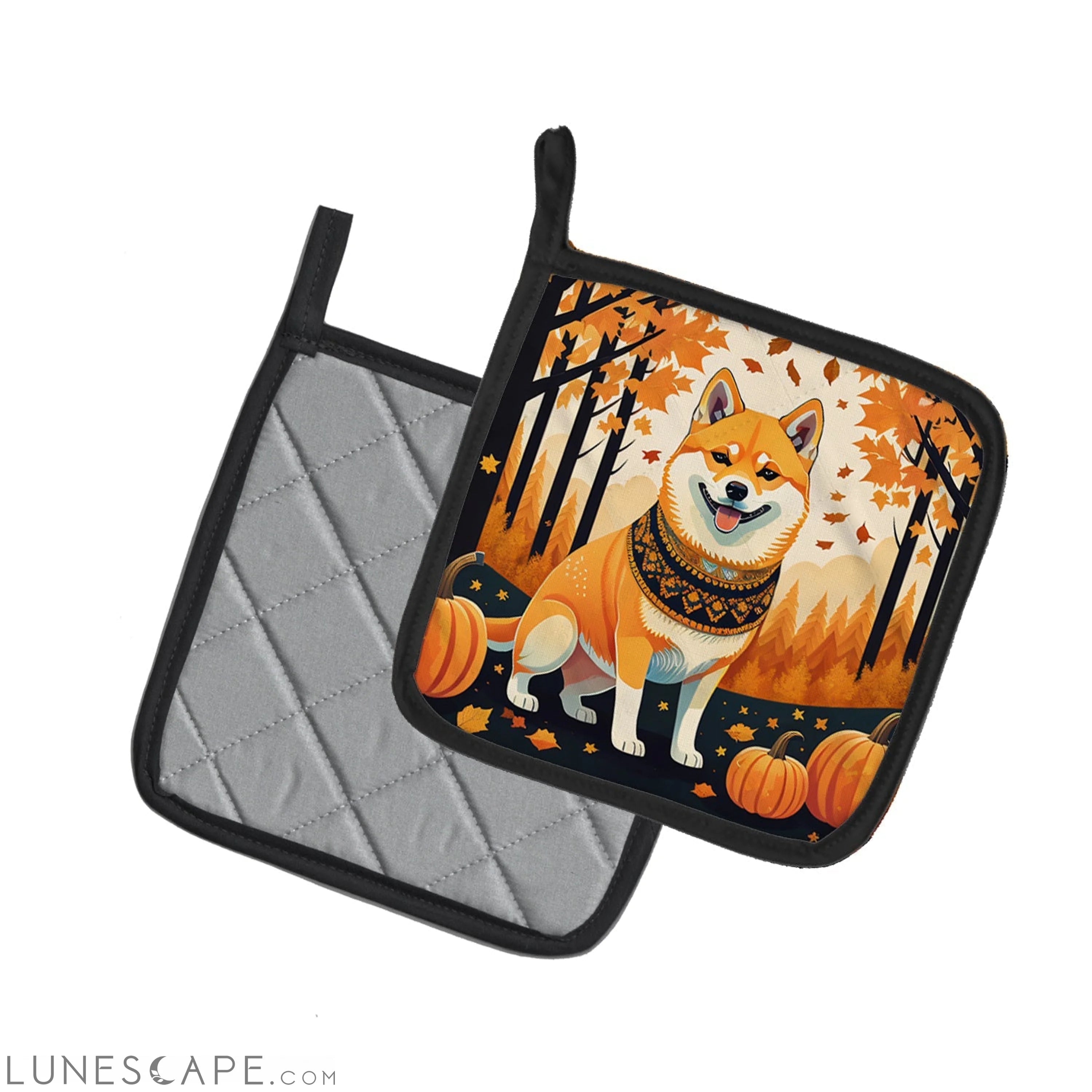 Shiba Inu Fall Pair of Pot Holders LUNESCAPE