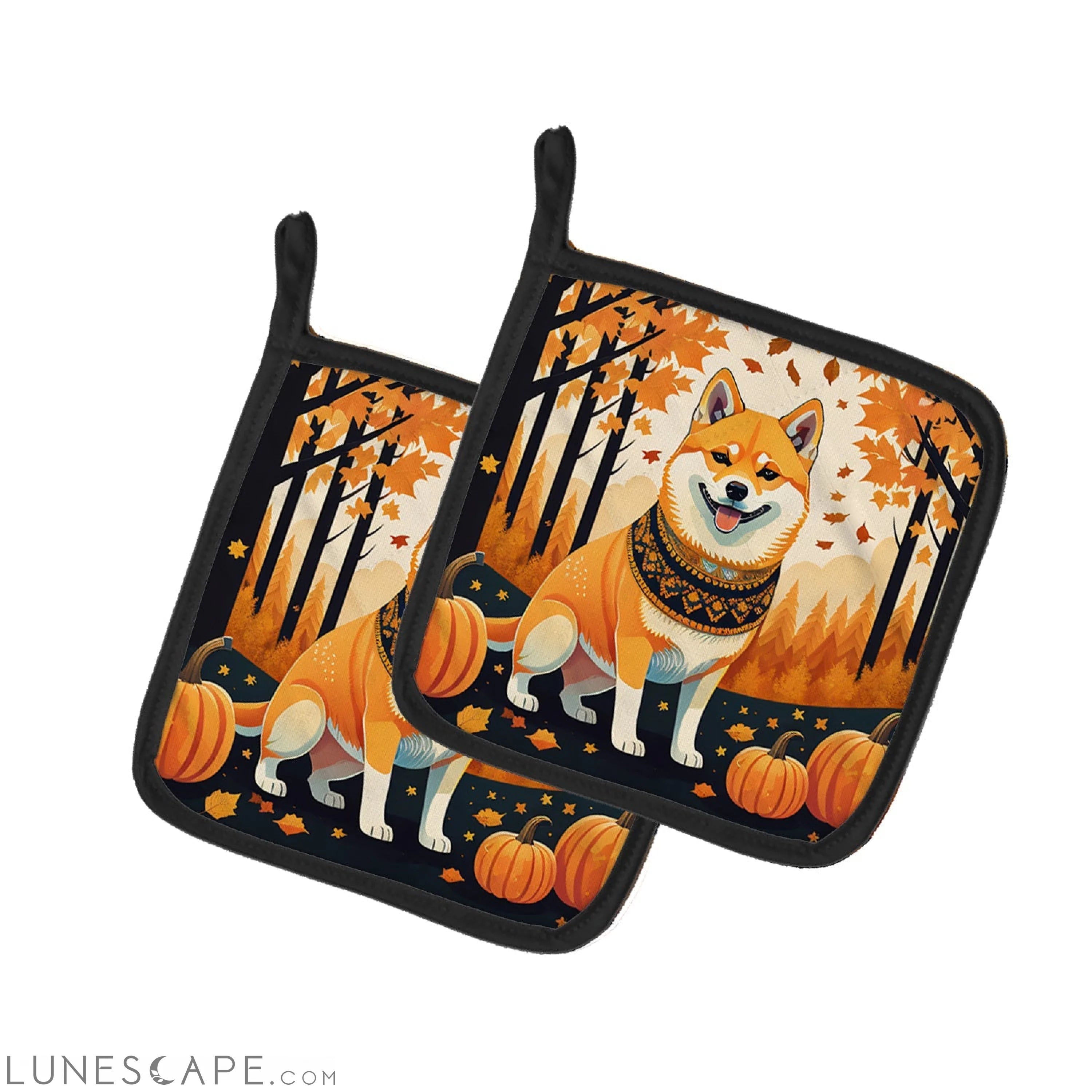 Shiba Inu Fall Pair of Pot Holders LUNESCAPE