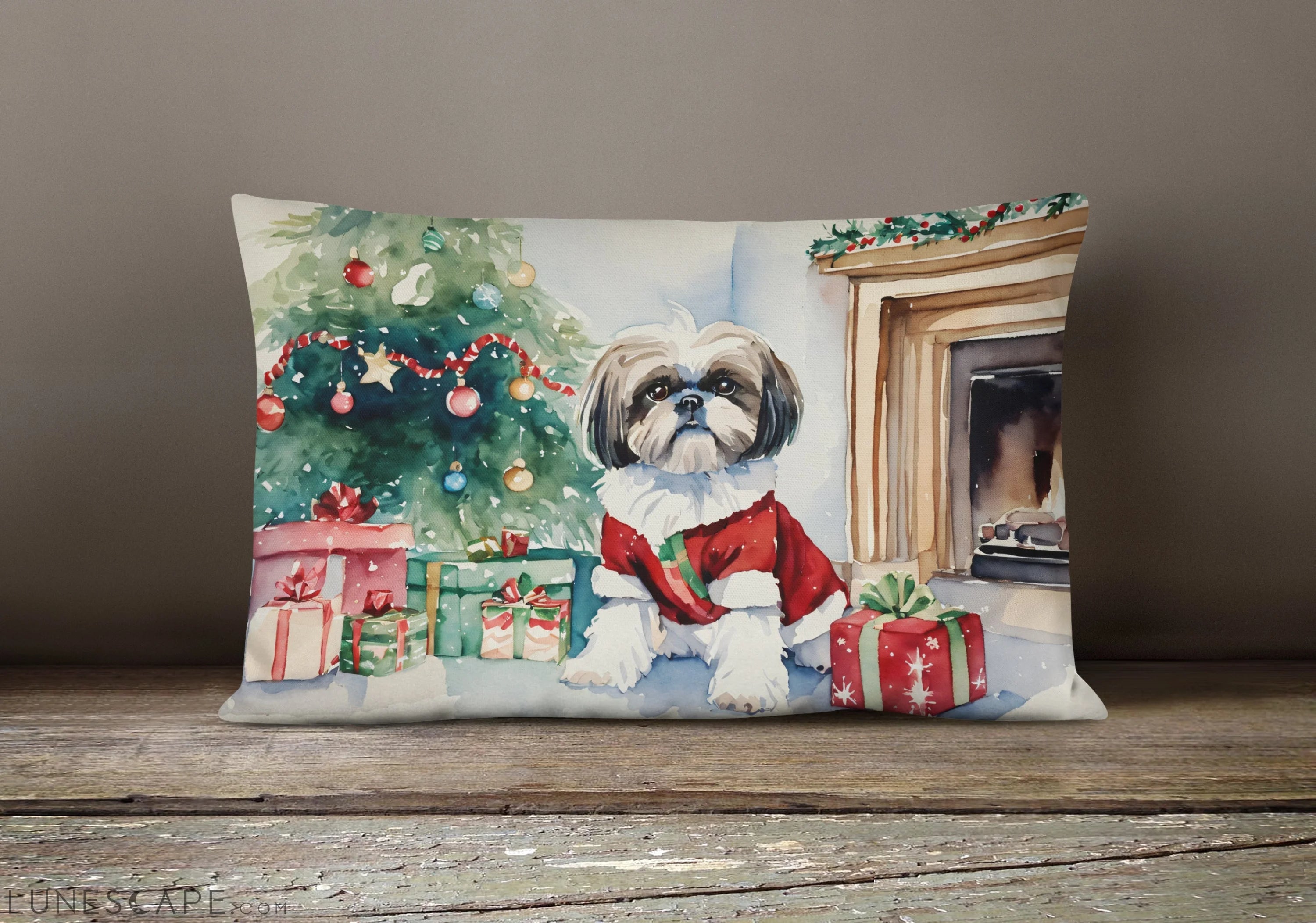 Shih Tzu Cozy Christmas Throw Pillow LUNESCAPE