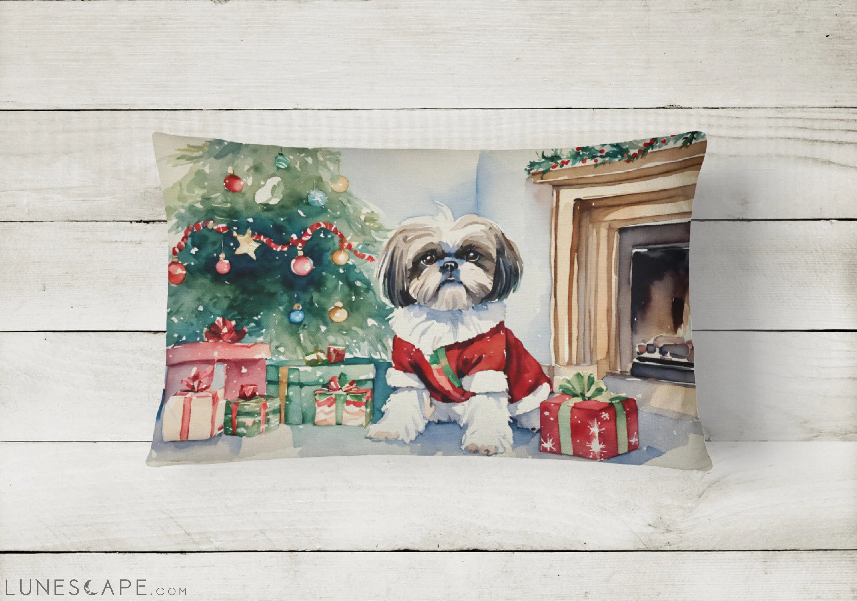 Shih Tzu Cozy Christmas Throw Pillow LUNESCAPE