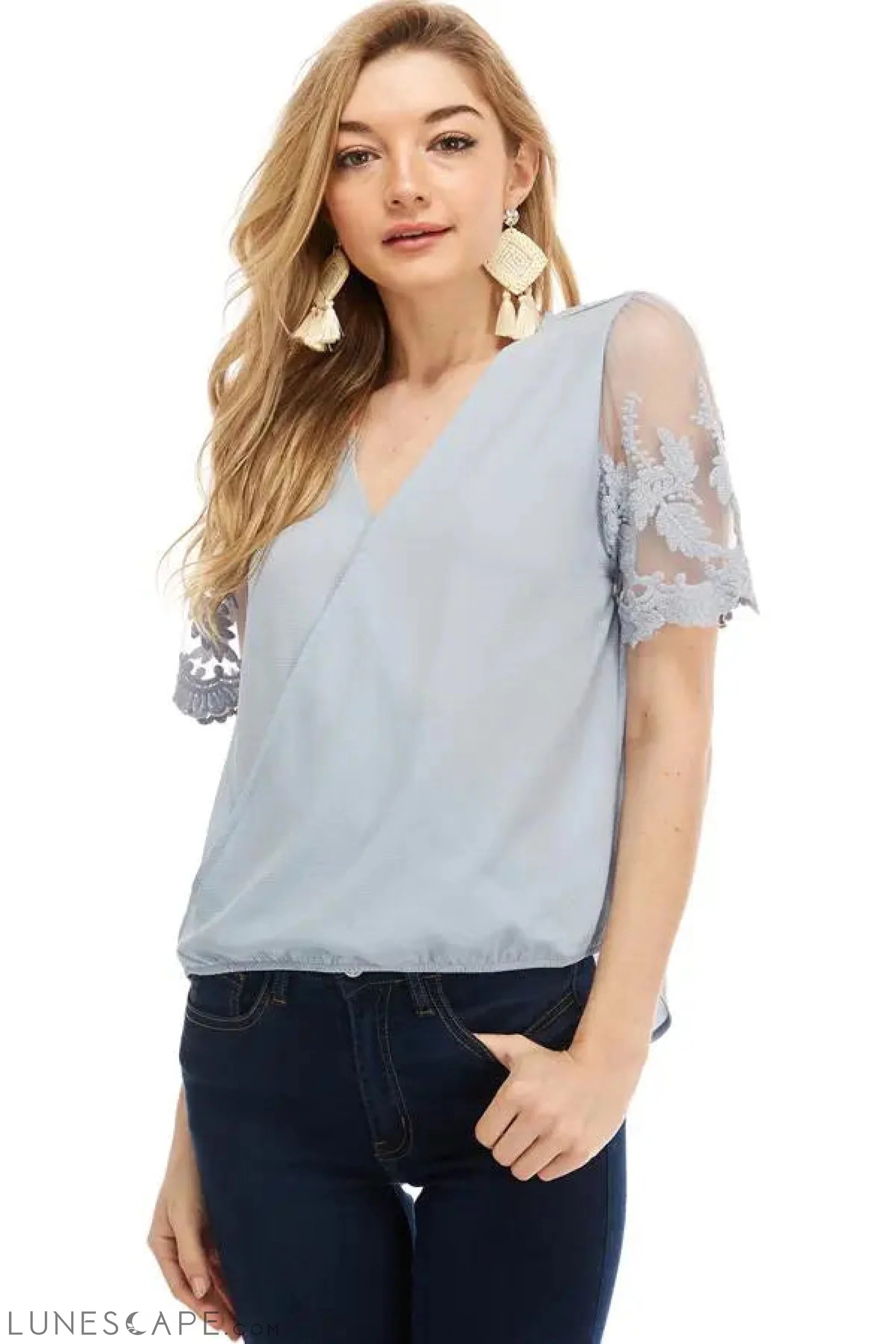 Short Sleeve Surplus W/Lace Top LUNESCAPE