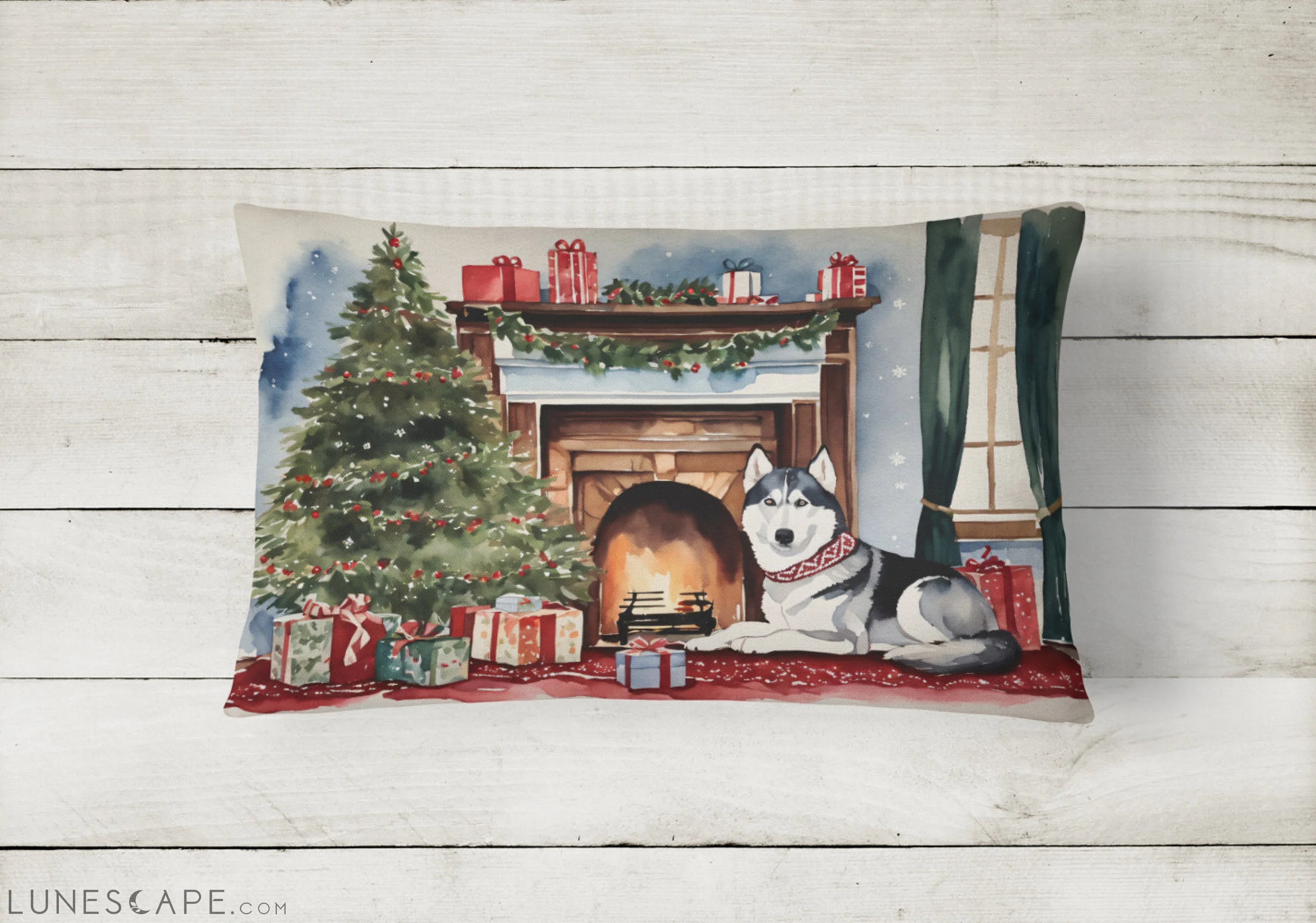 Siberian Husky Cozy Christmas Throw Pillow LUNESCAPE