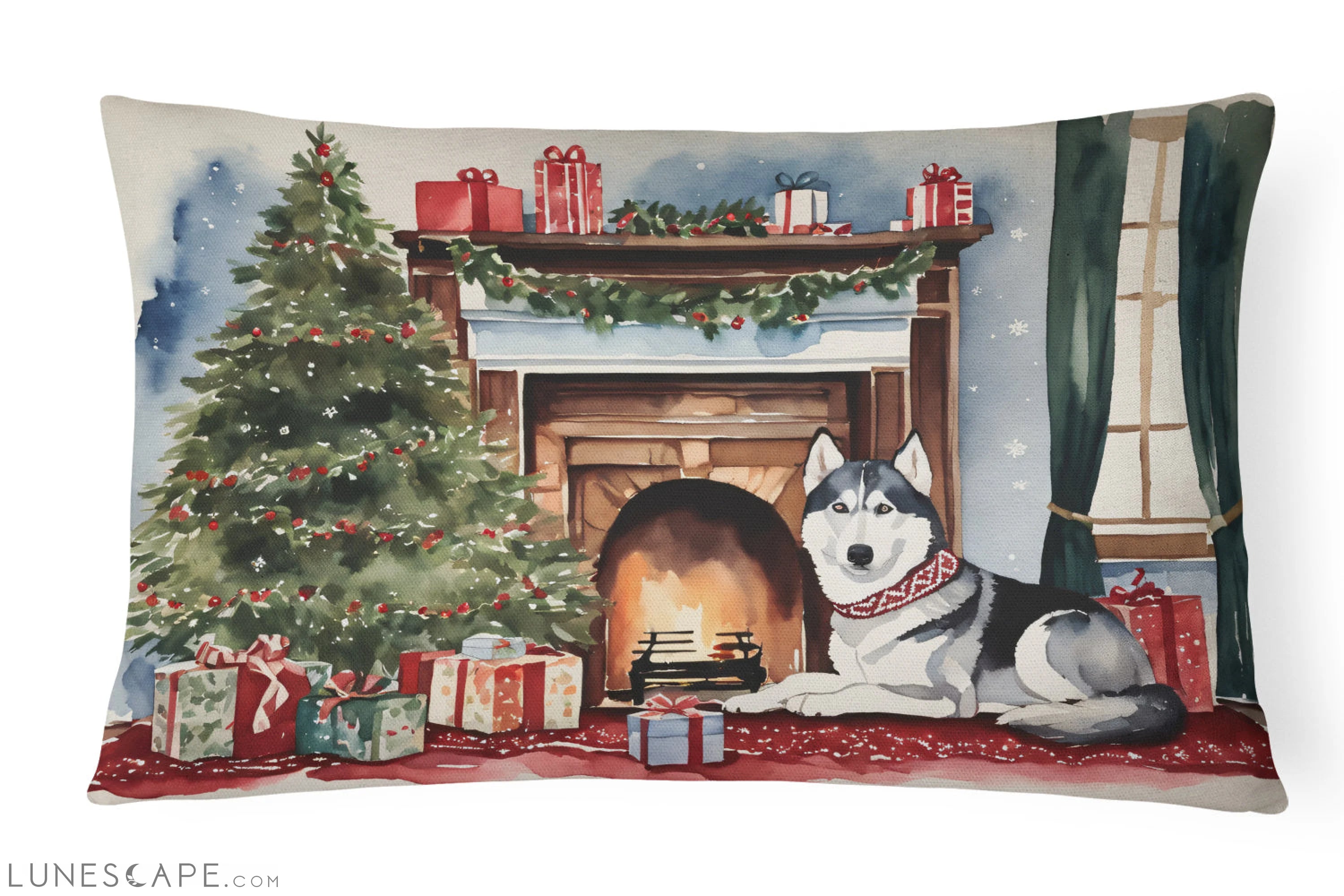 Siberian Husky Cozy Christmas Throw Pillow LUNESCAPE