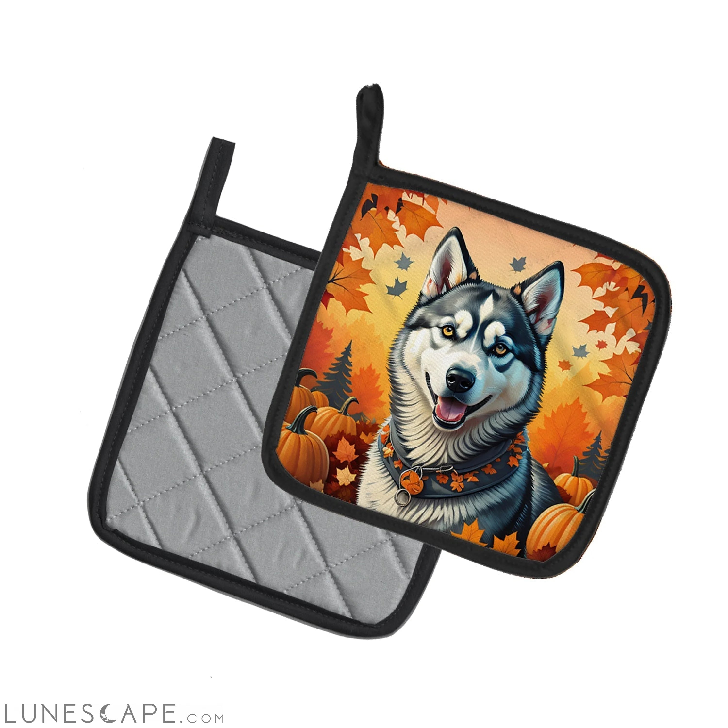 Siberian Husky Fall Pair of Pot Holders LUNESCAPE