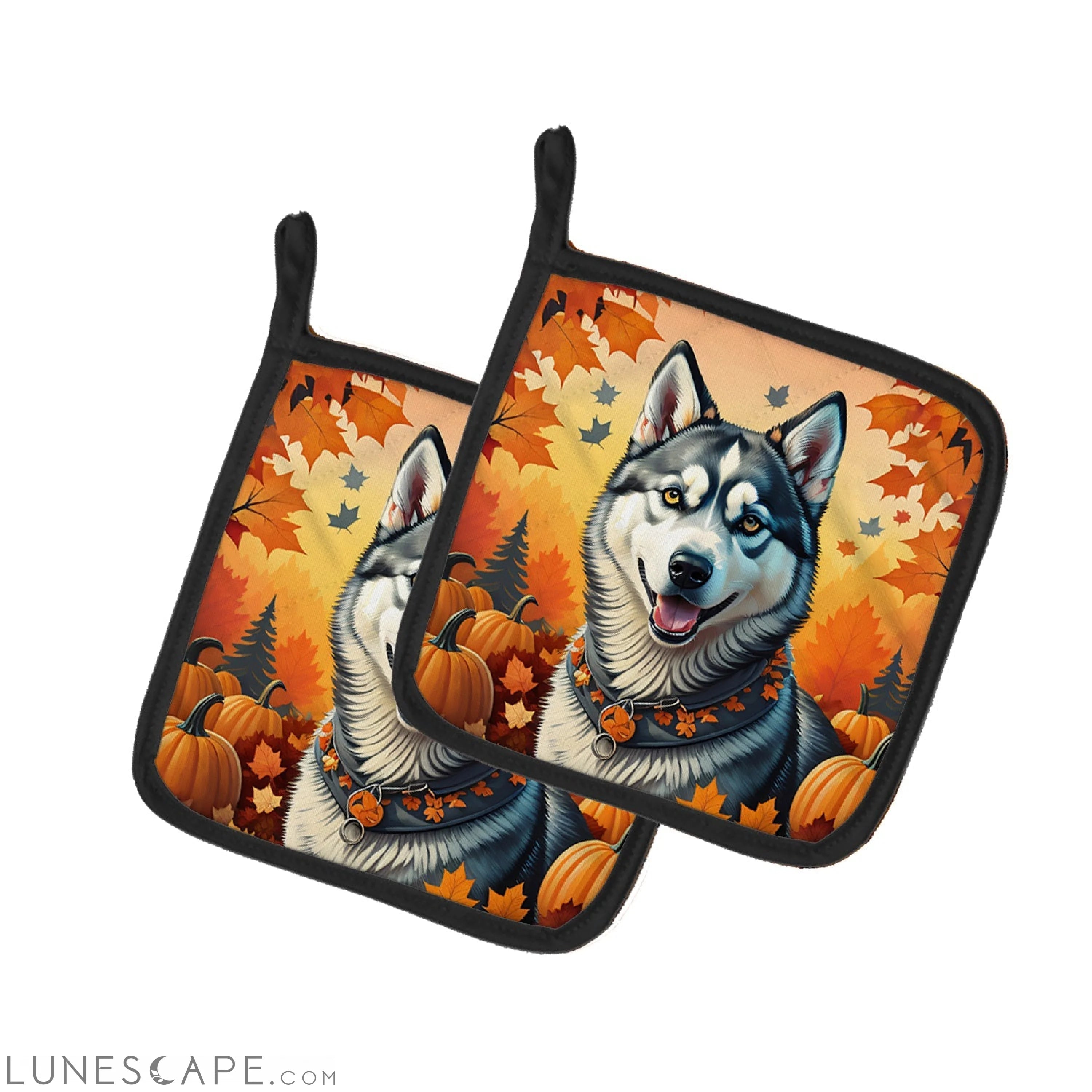 Siberian Husky Fall Pair of Pot Holders LUNESCAPE