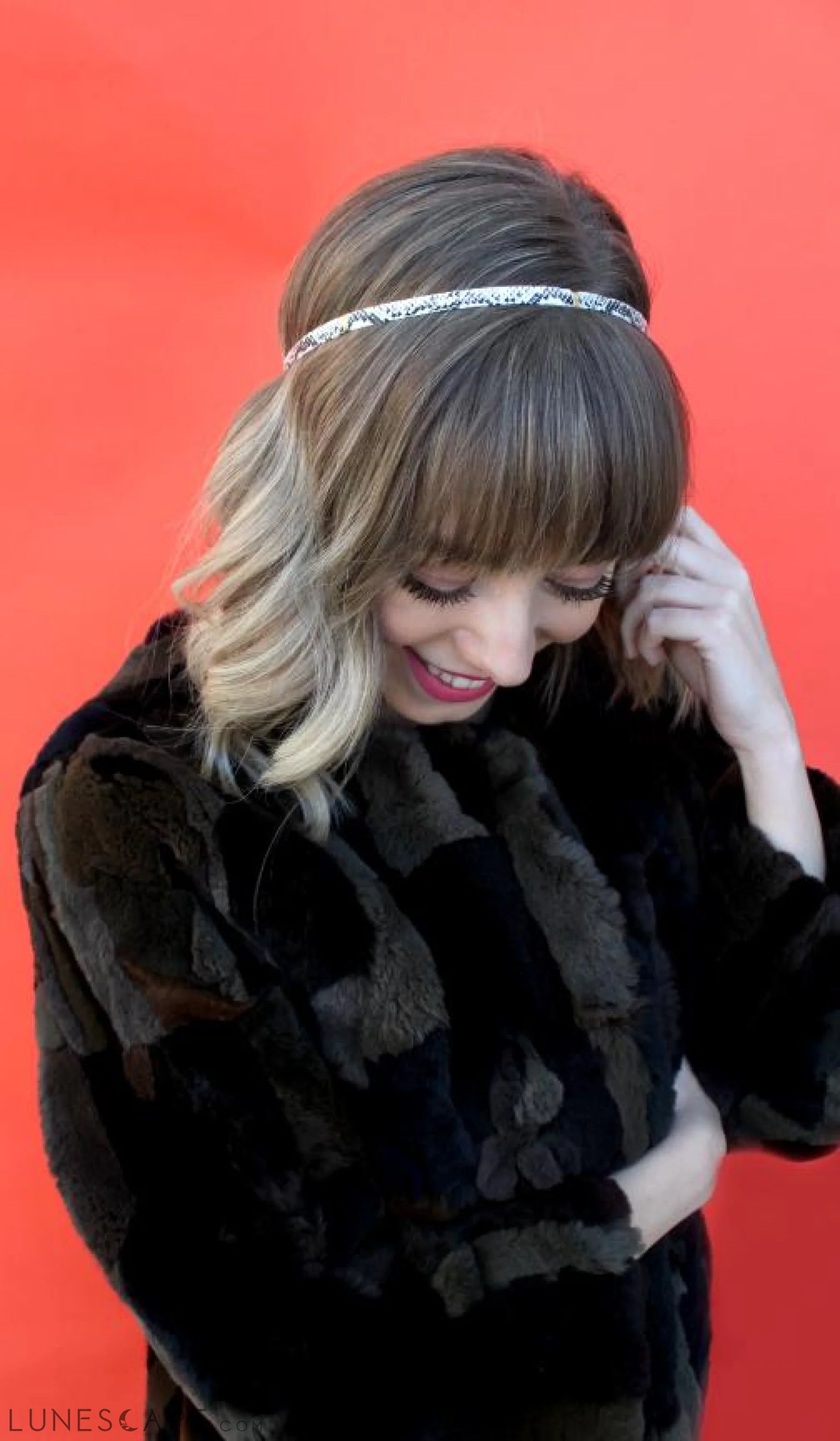Signature Leather Headband | Grey Snake LUNESCAPE