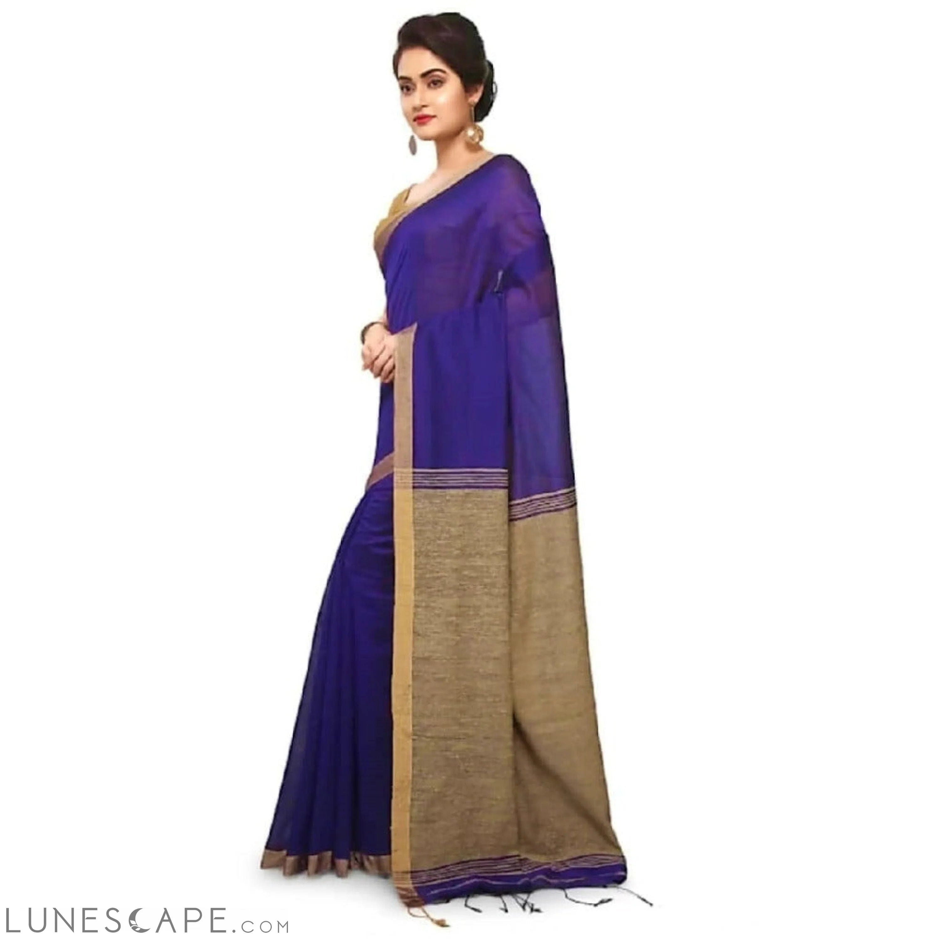 Silk Cotton Handloom Saree - Royal Blue LUNESCAPE