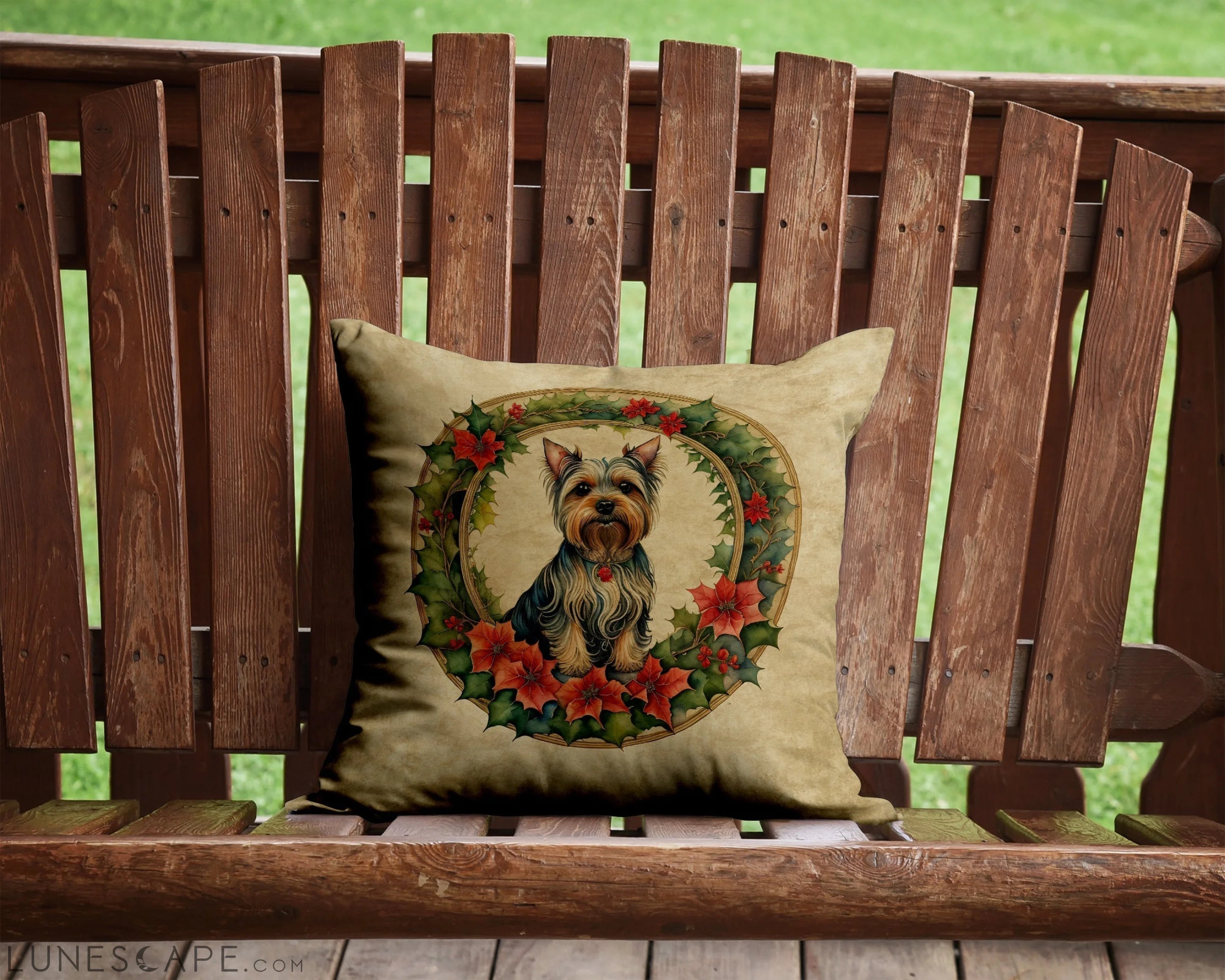 Silky Terrier Christmas Flowers Throw Pillow LUNESCAPE