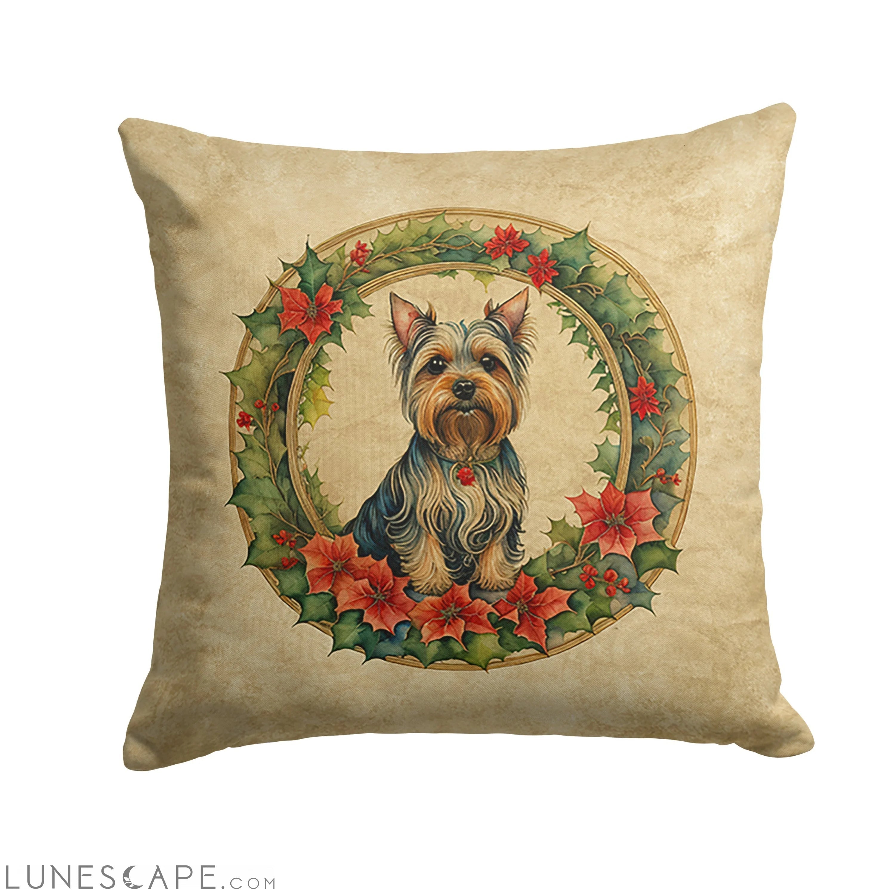 Silky Terrier Christmas Flowers Throw Pillow LUNESCAPE