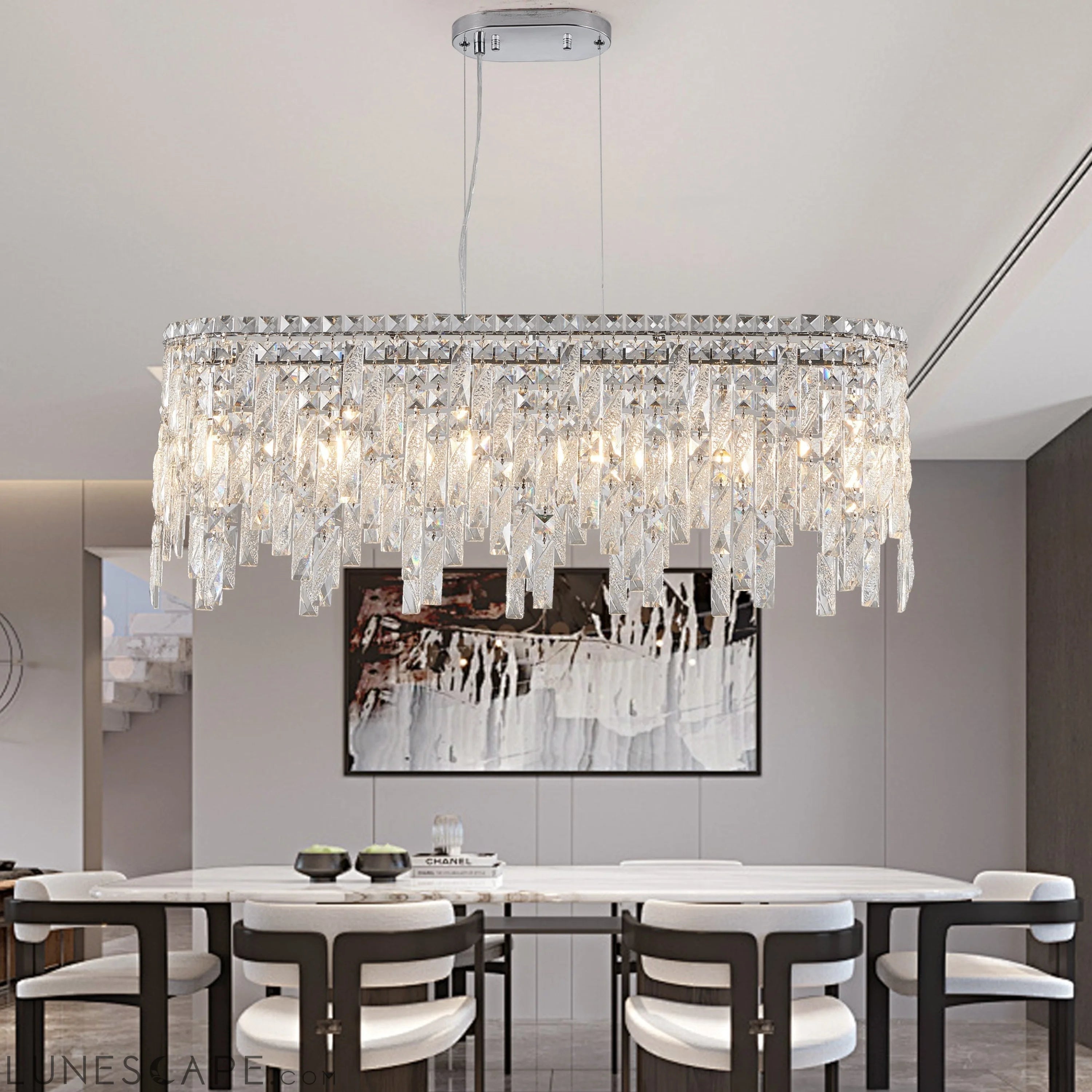 Silver Elegant Oval Crystal Chandelier, Modern Ceiling Light Fixture LUNESCAPE