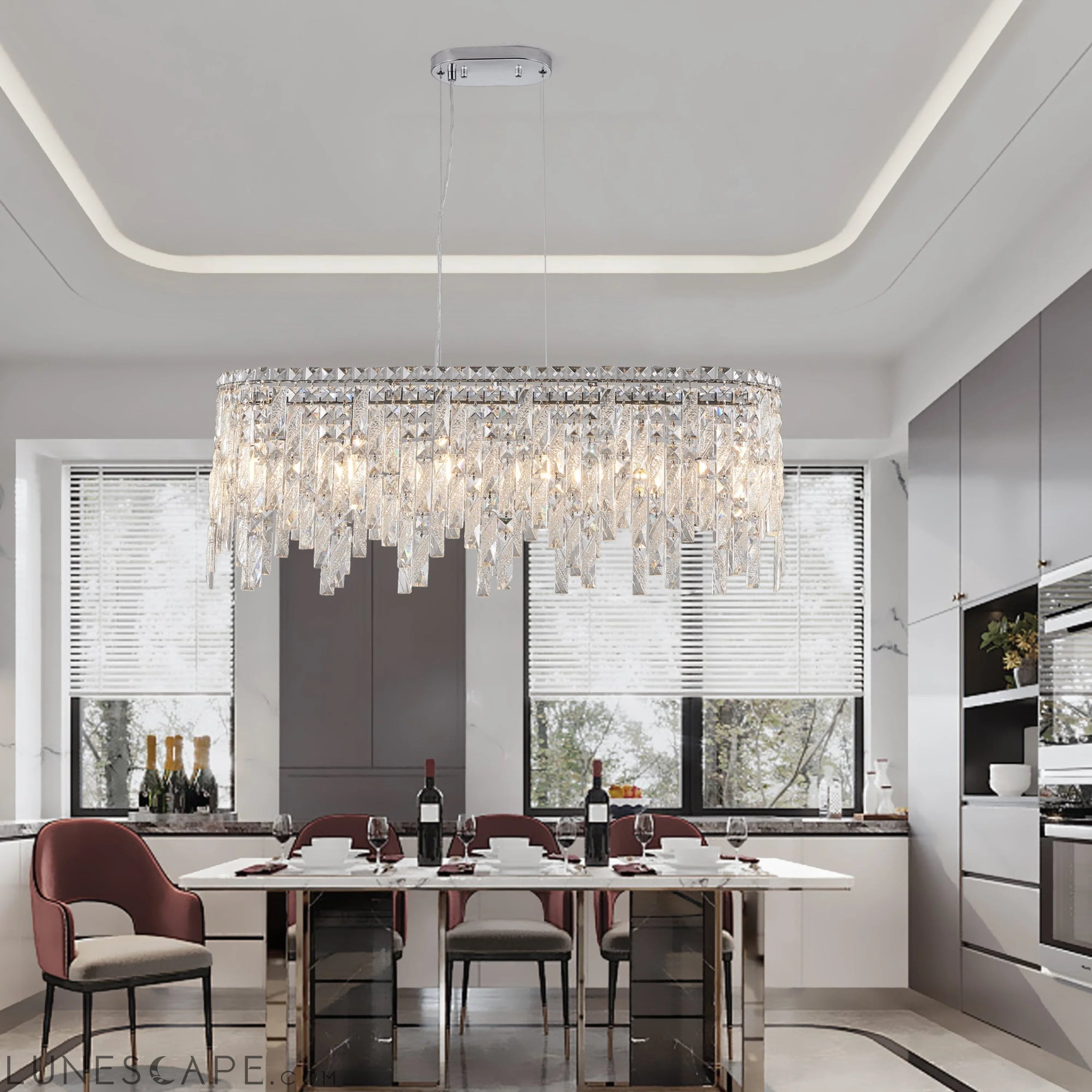 Silver Elegant Oval Crystal Chandelier, Modern Ceiling Light Fixture LUNESCAPE