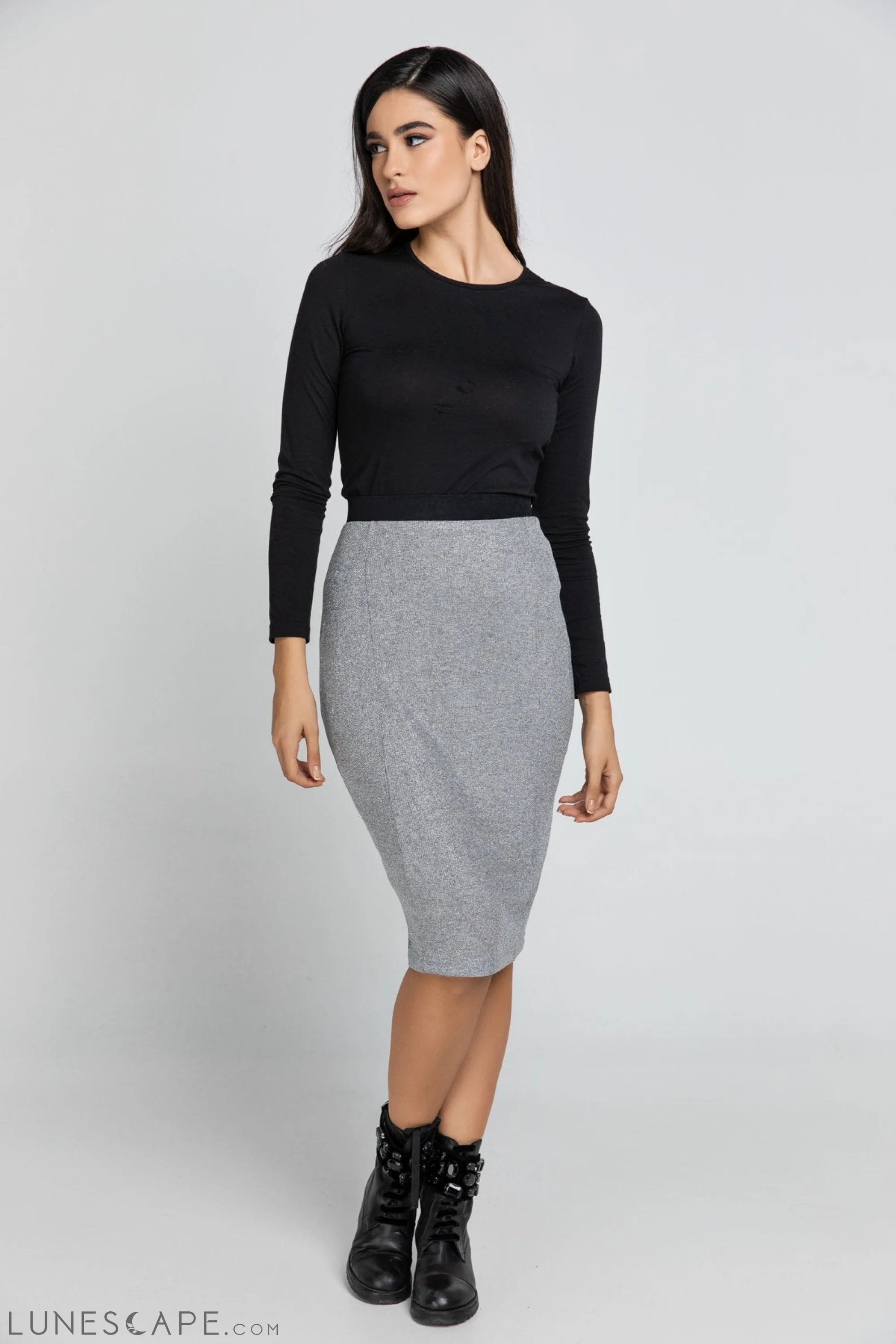 Silver Lurex Pencil Skirt Conquista LUNESCAPE