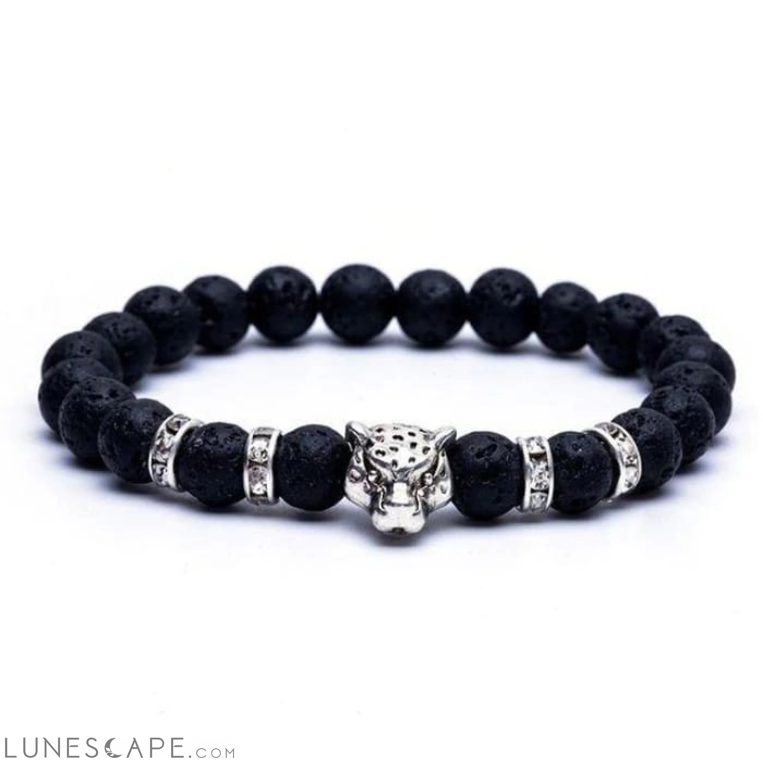 Silver Onyx Stone Leopard and Lava Stone Beads Men's Bracelet LUNESCAPE