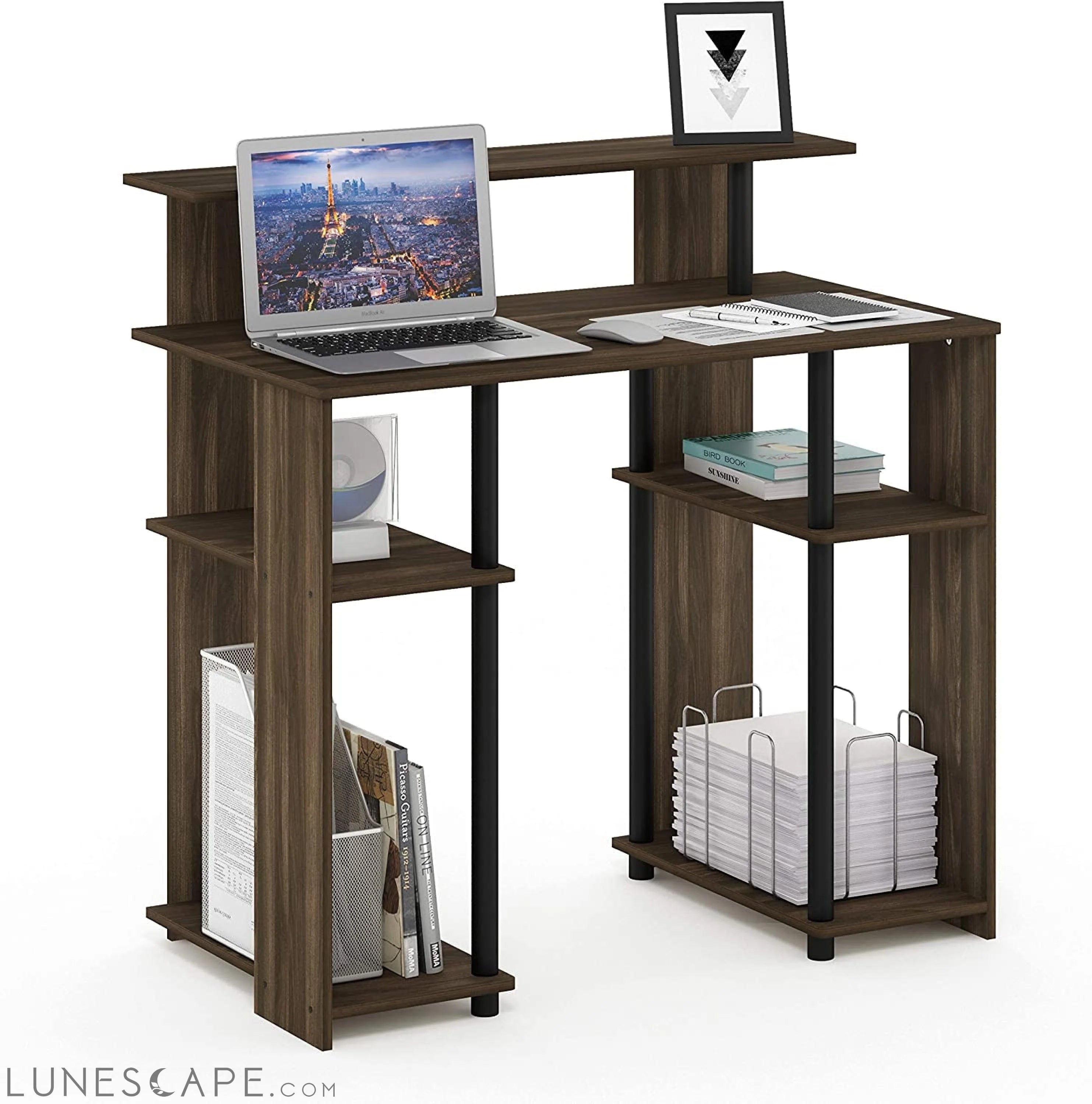 Simple Writing Desk in Walnut/Black Design LUNESCAPE