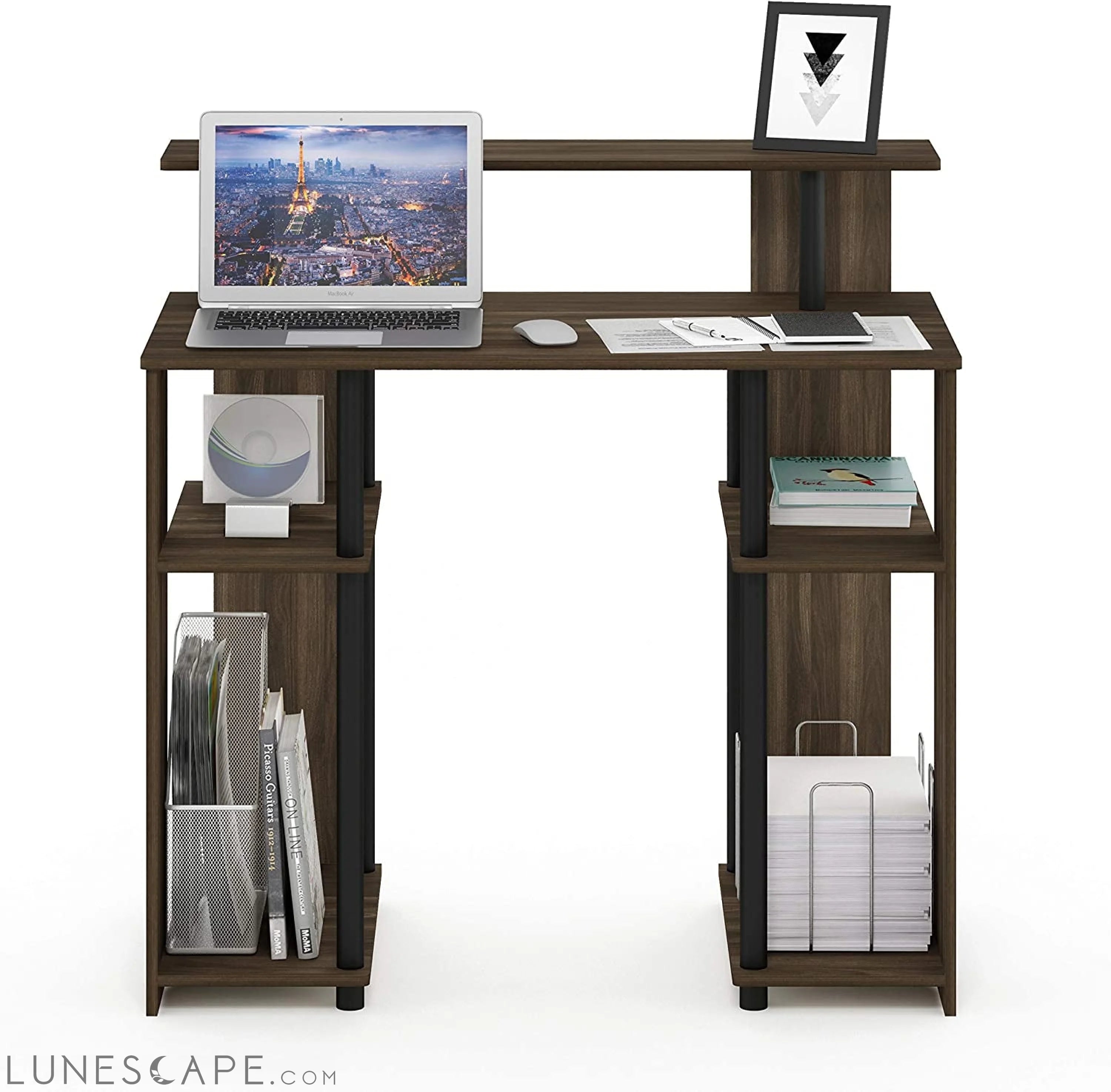 Simple Writing Desk in Walnut/Black Design LUNESCAPE