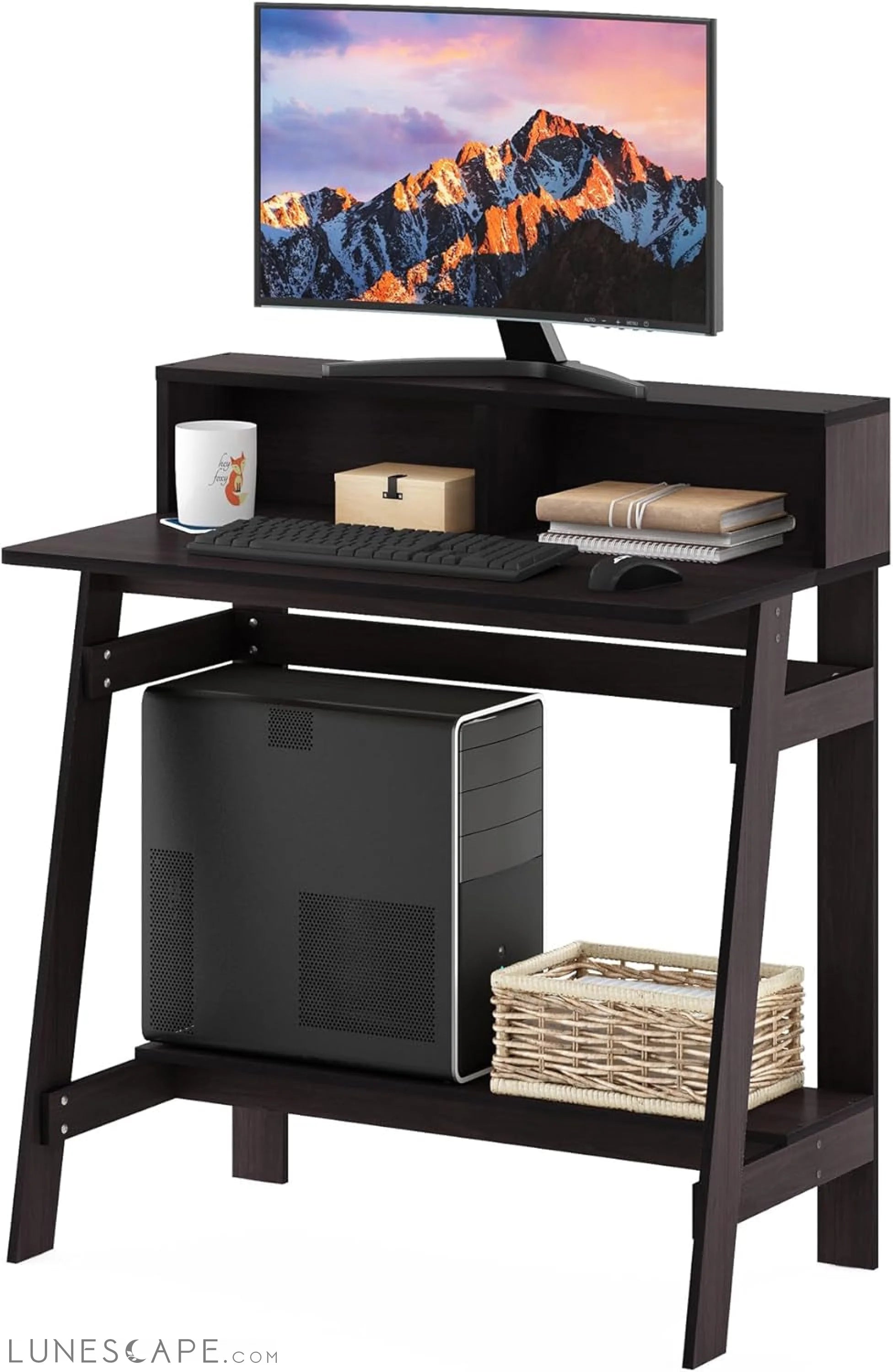 Simplistic a Frame Computer Desk, Dark Walnut LUNESCAPE