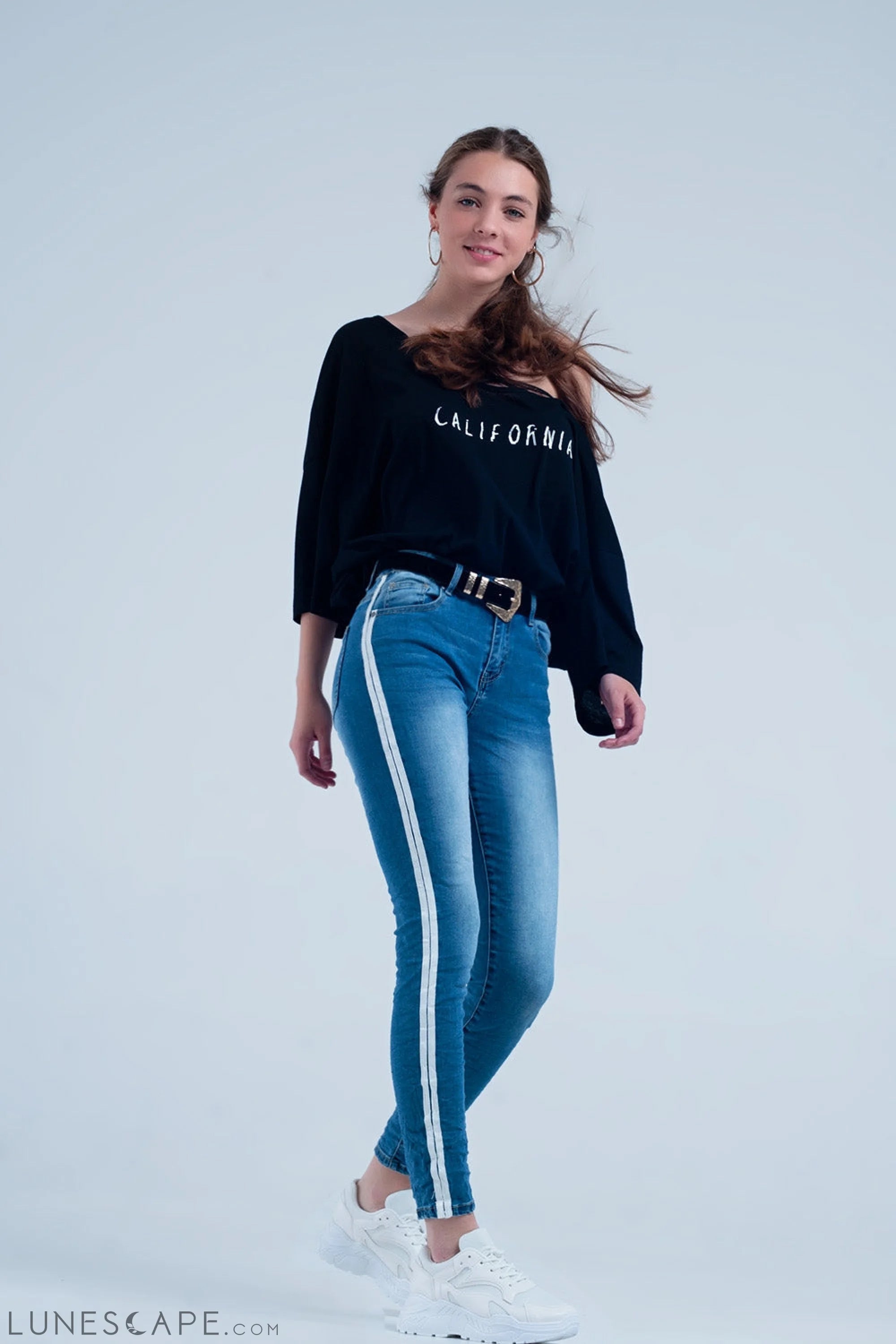 Skinny Jeans With White Side Stripe LUNESCAPE