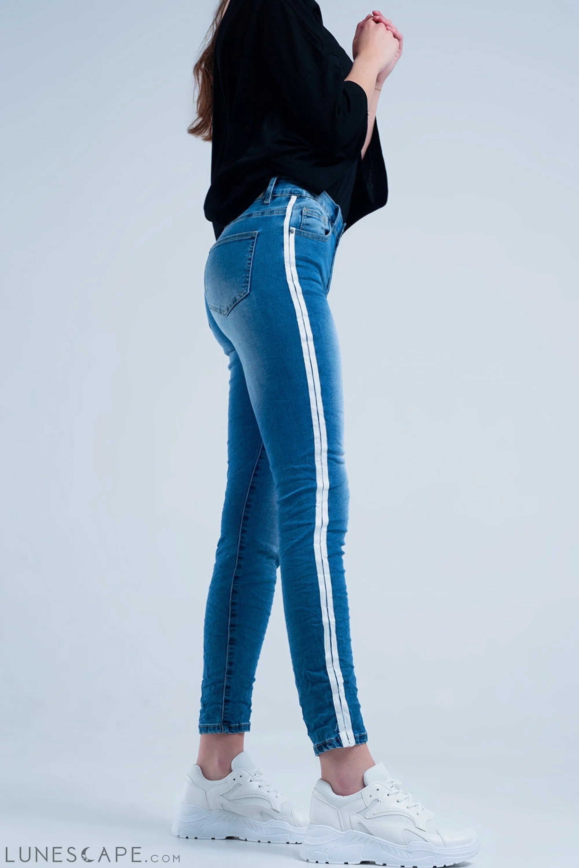 Skinny Jeans With White Side Stripe LUNESCAPE