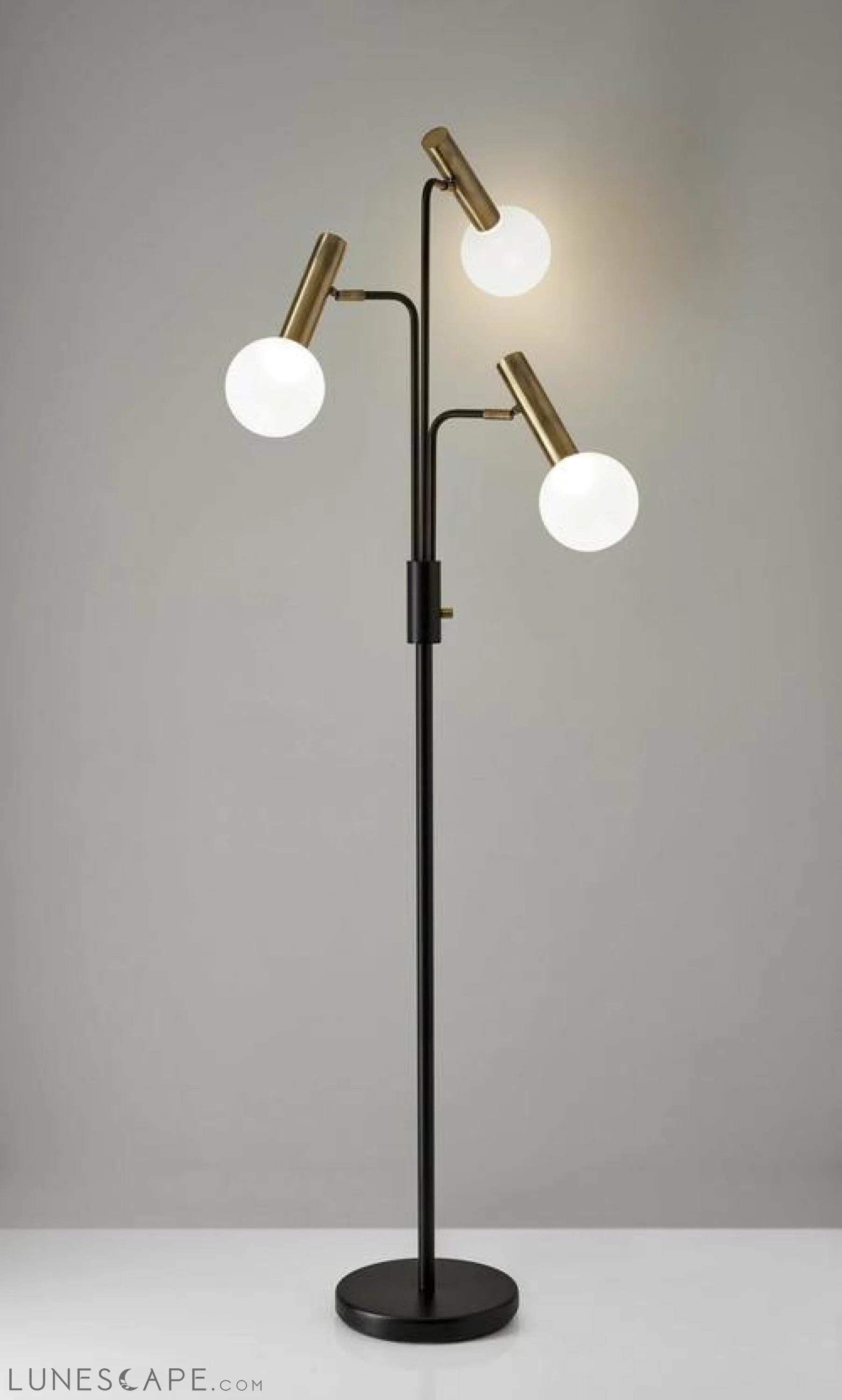 Sleek Black and Brass Finish LED 3-Arm Floor Lamp LUNESCAPE