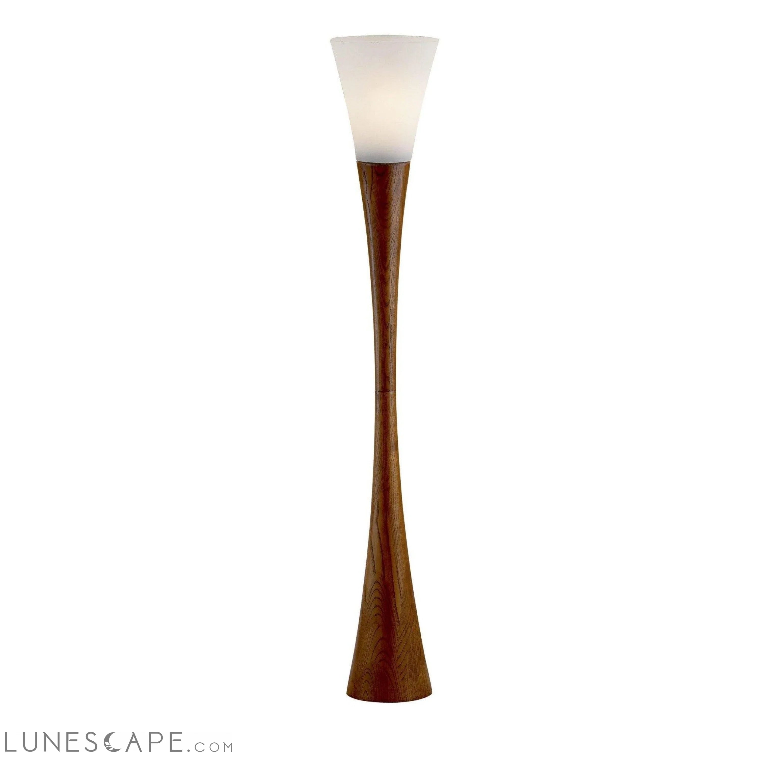 Sleek Walnut Wood Finished Floor Lamp with Frosted Glass Shade LUNESCAPE