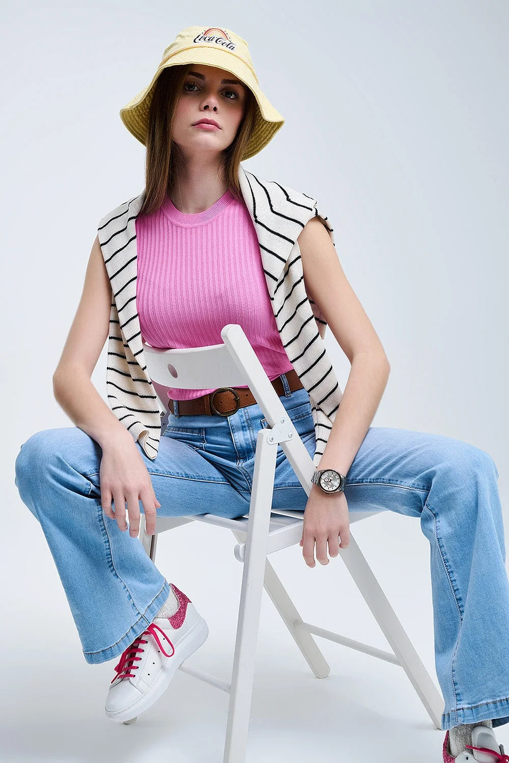 Sleeveless Ribbed Knitted Top in Pink LUNESCAPE