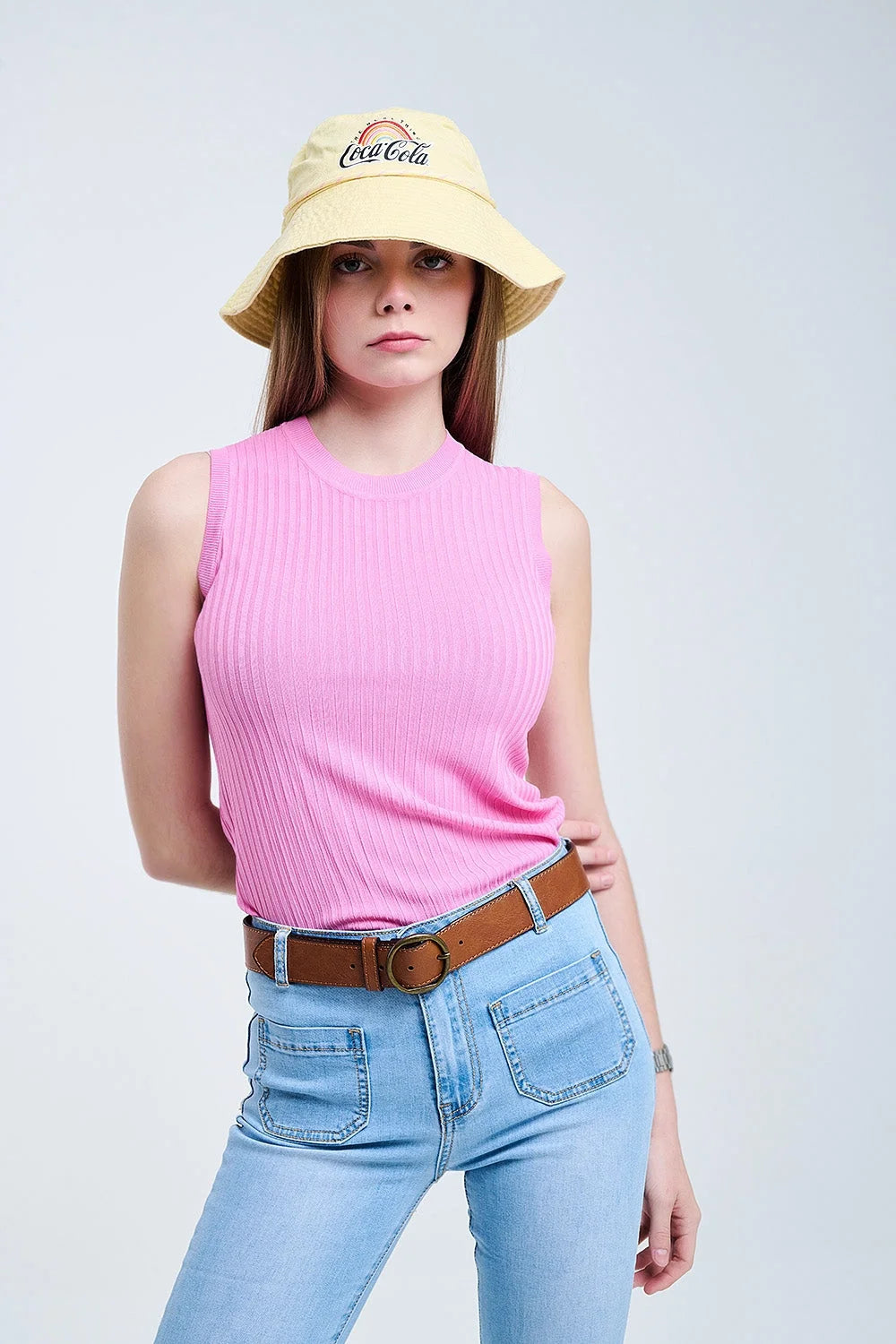Sleeveless Ribbed Knitted Top in Pink LUNESCAPE