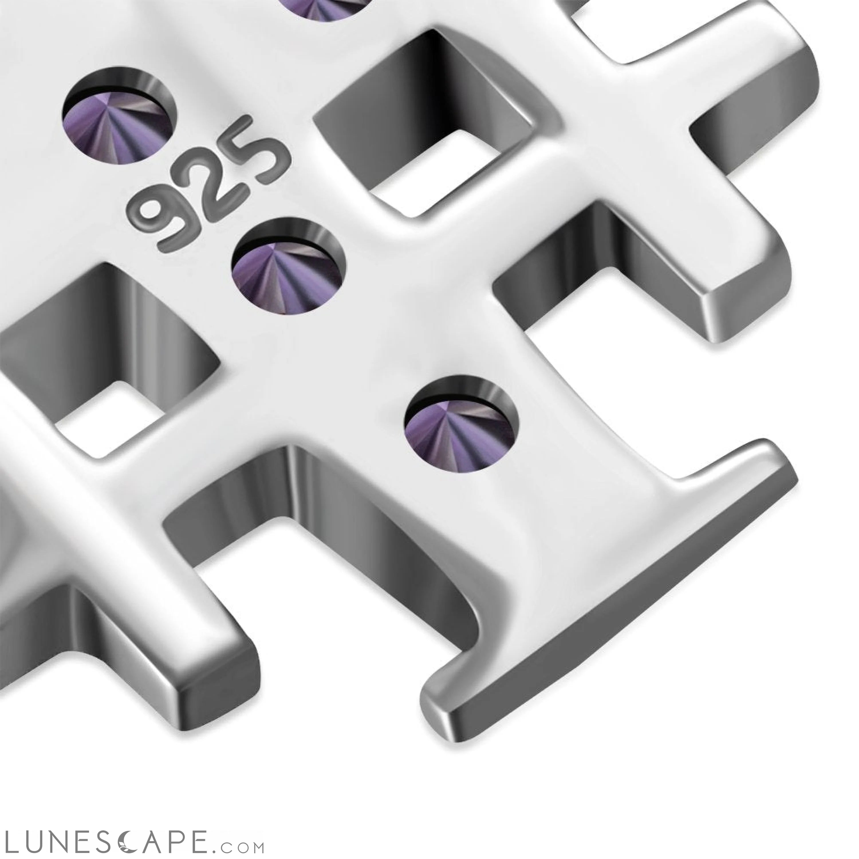 Small Amethyst CZ Jerusalem Cross Silver Pendant LUNESCAPE