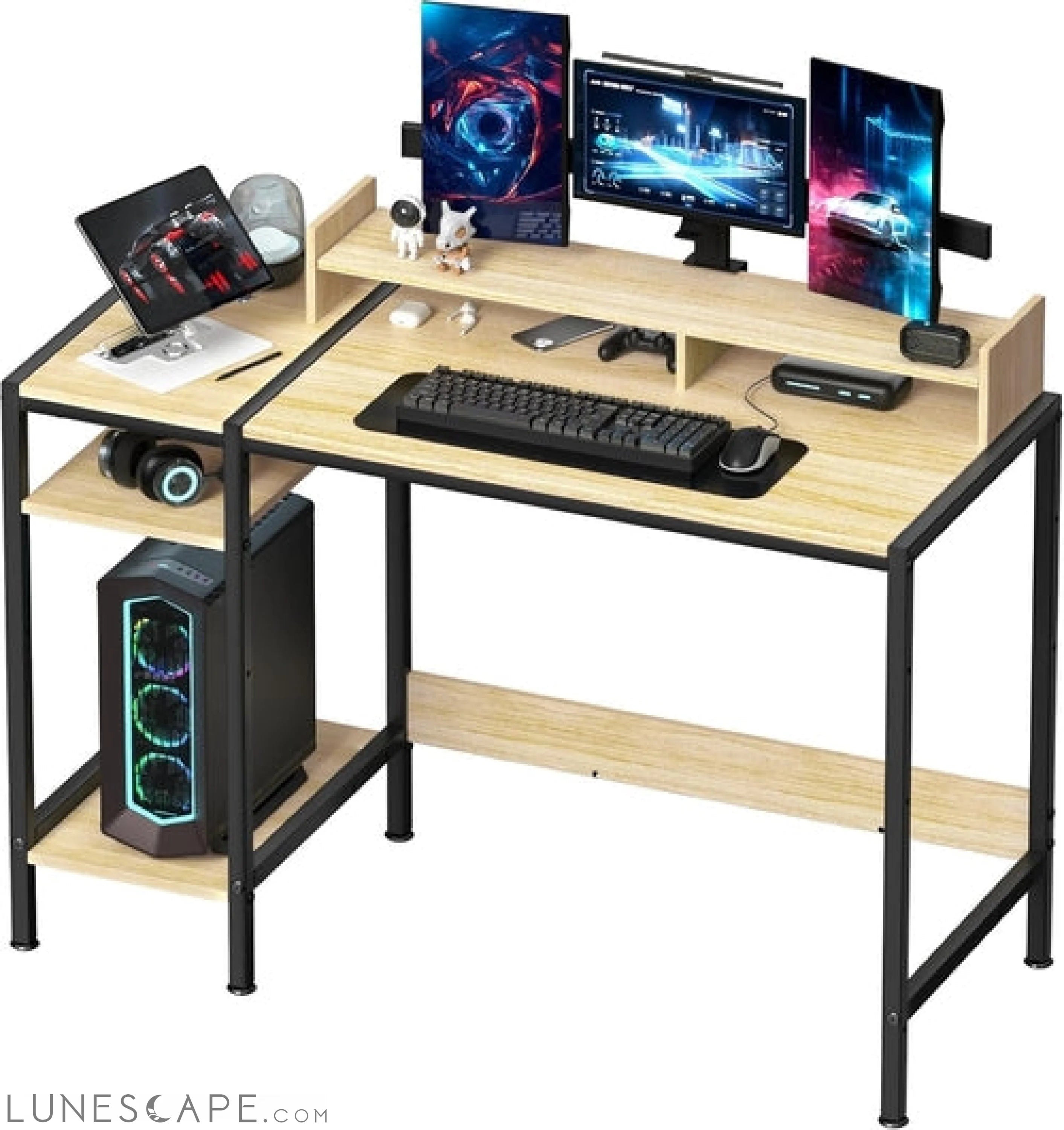 Small Computer Gaming Desk - 47” Home Office Desk with Storage, LUNESCAPE