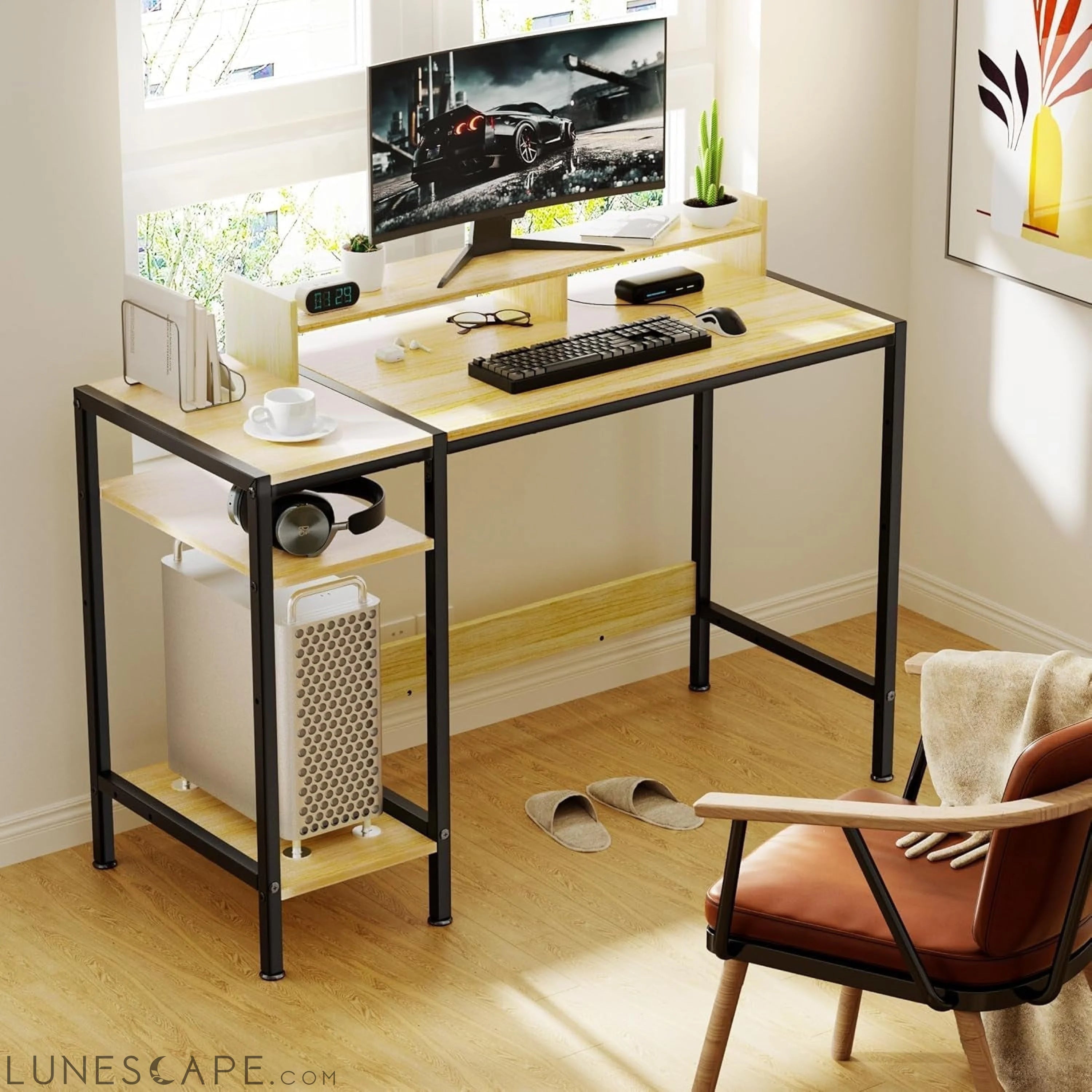 Small Computer Gaming Desk - 47” Home Office Desk with Storage, LUNESCAPE