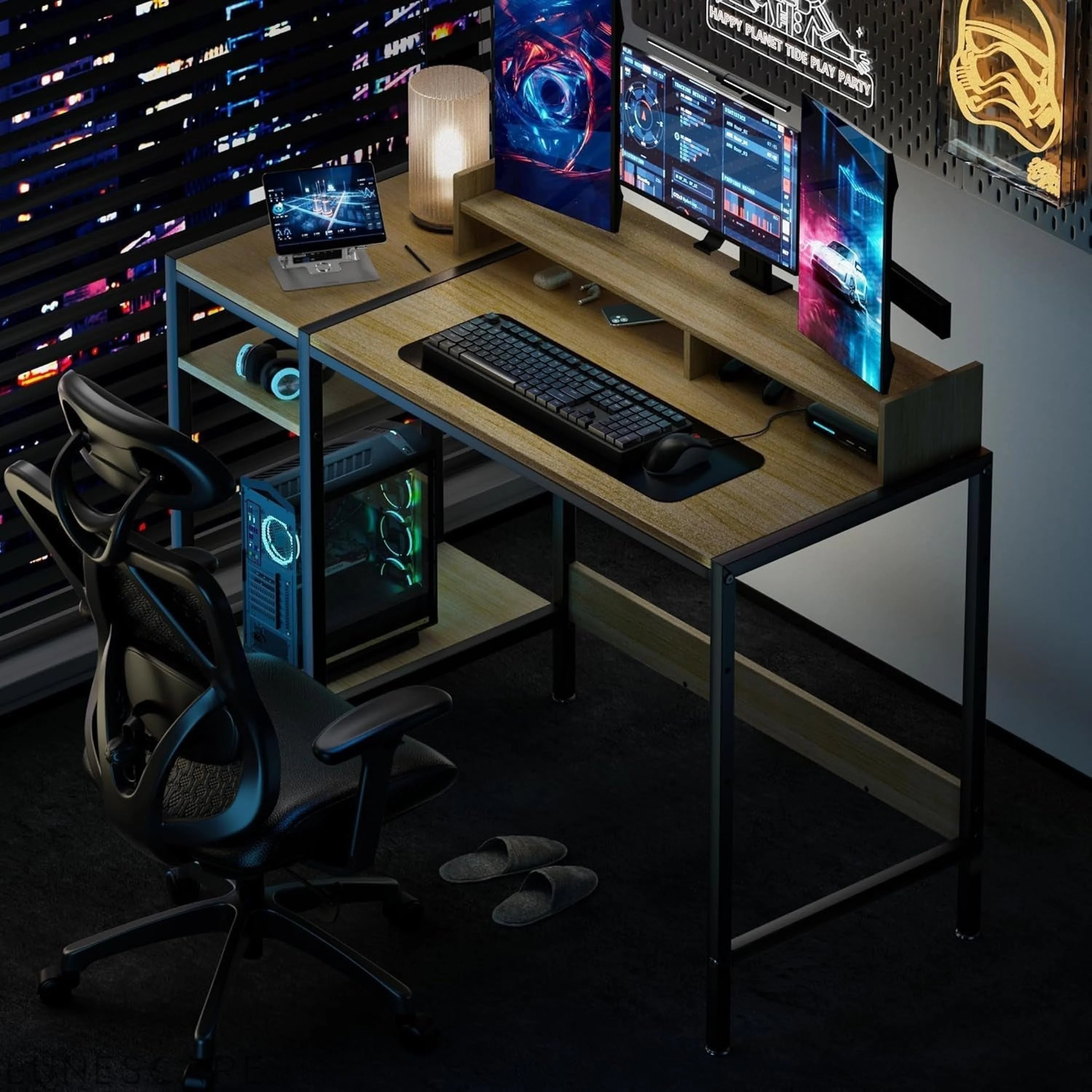 Small Computer Gaming Desk - 47” Home Office Desk with Storage, LUNESCAPE