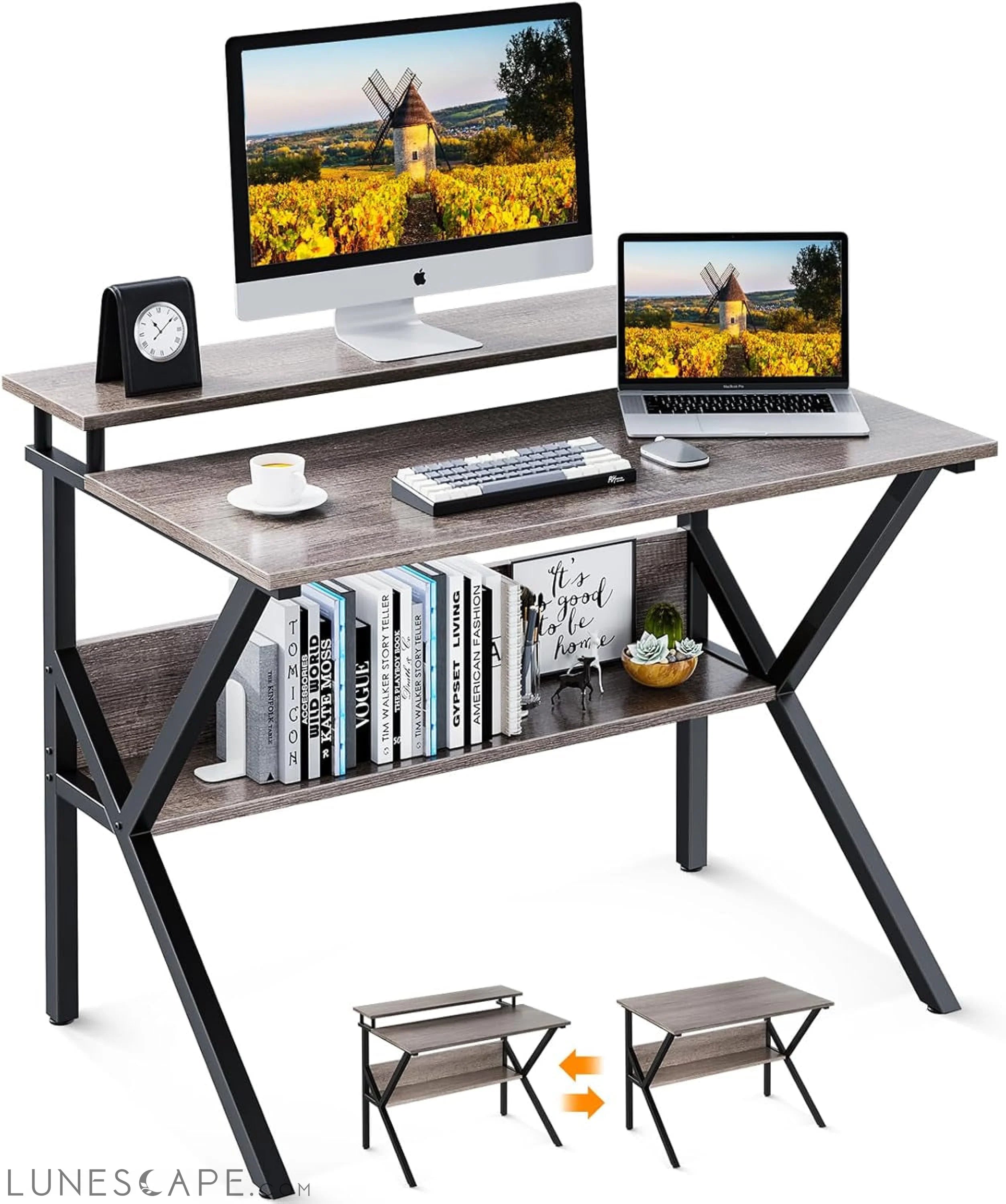 Small Desk, 27.5 Inch Small Computer Desk for Small Spaces, Compact LUNESCAPE