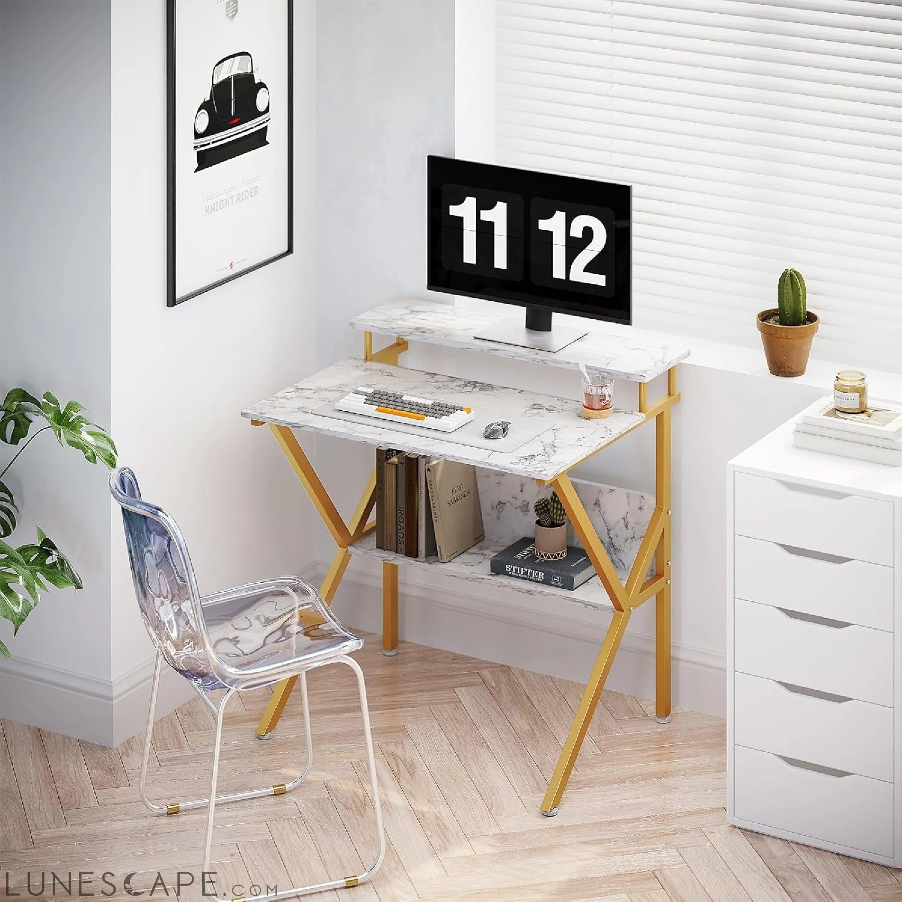 Small Desk, 27.5 Inch Small Computer Desk for Small Spaces, Compact LUNESCAPE