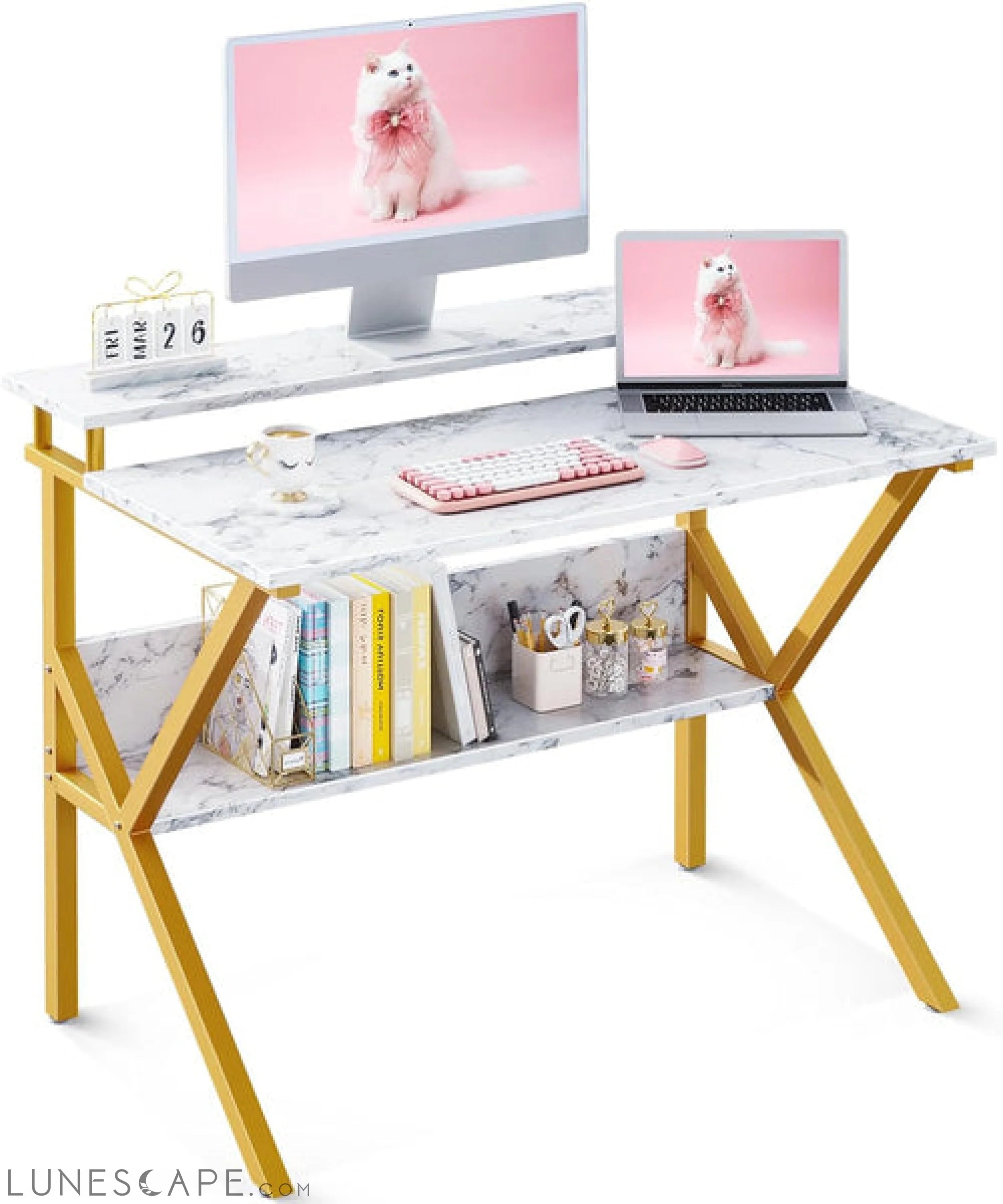 Small Desk, 27.5 Inch Small Computer Desk for Small Spaces, Compact LUNESCAPE