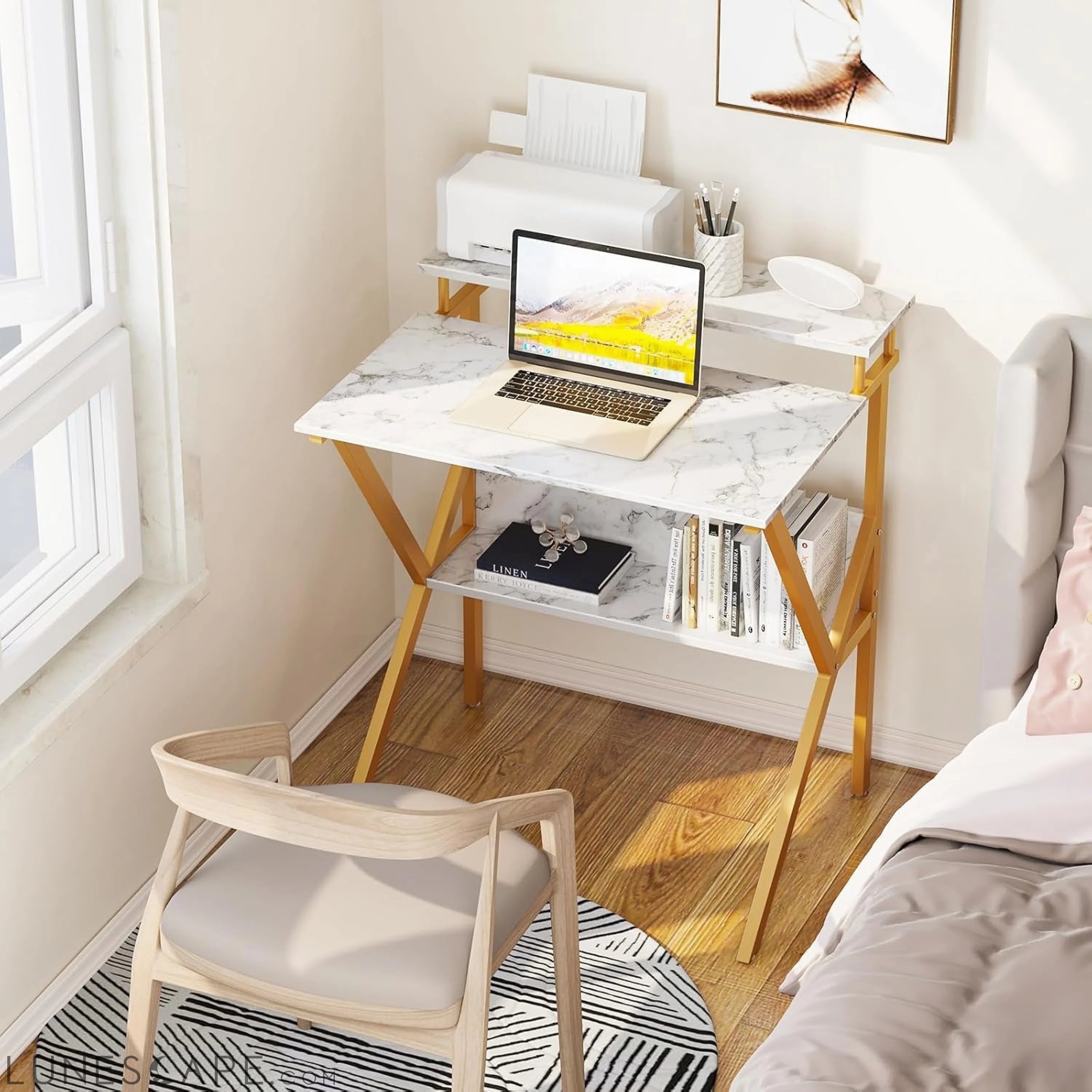 Small Desk, 27.5 Inch Small Computer Desk for Small Spaces, Compact LUNESCAPE