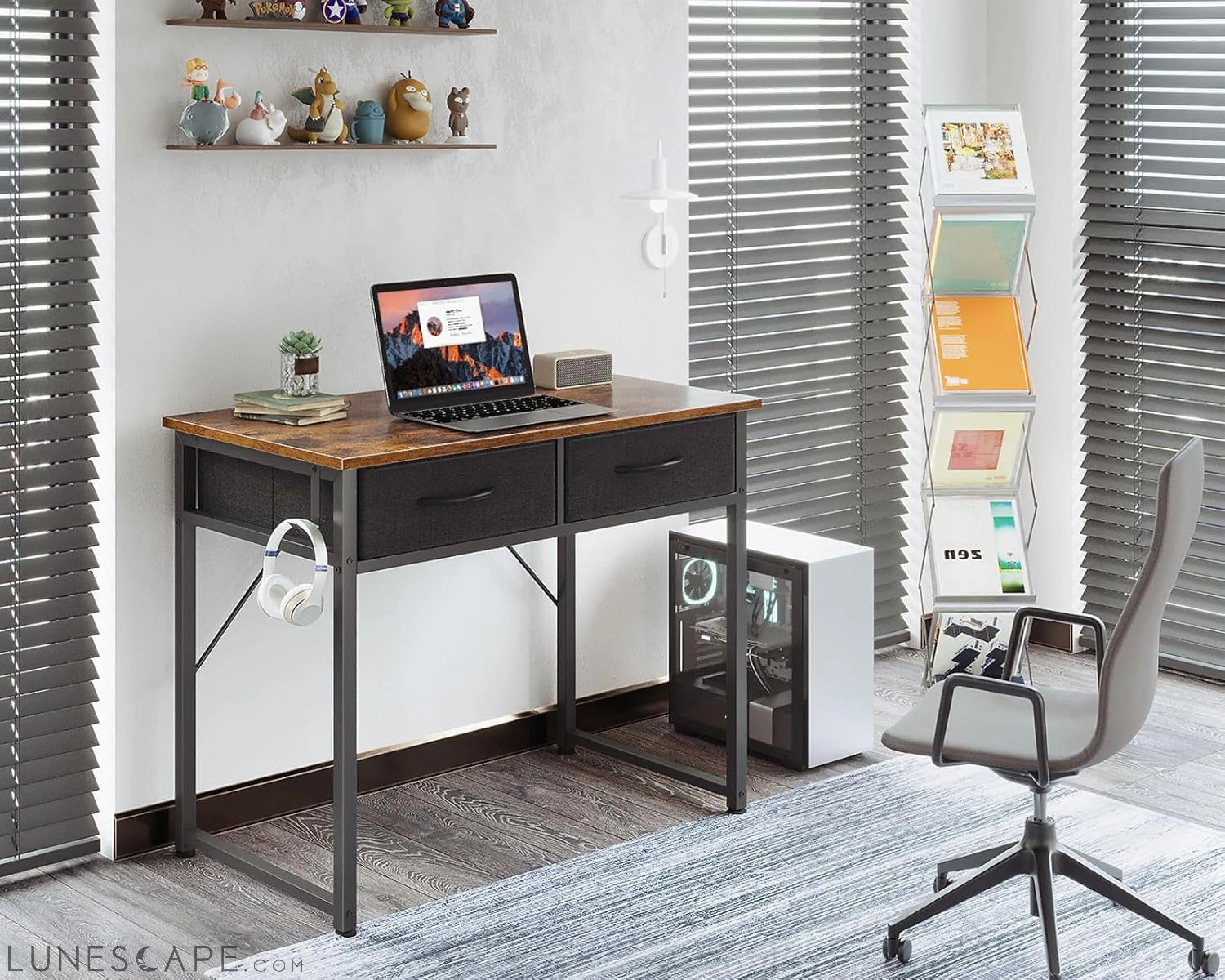 Small Desk with Fabric Drawers- for Bedroom, Vanity Desk with Storage, LUNESCAPE