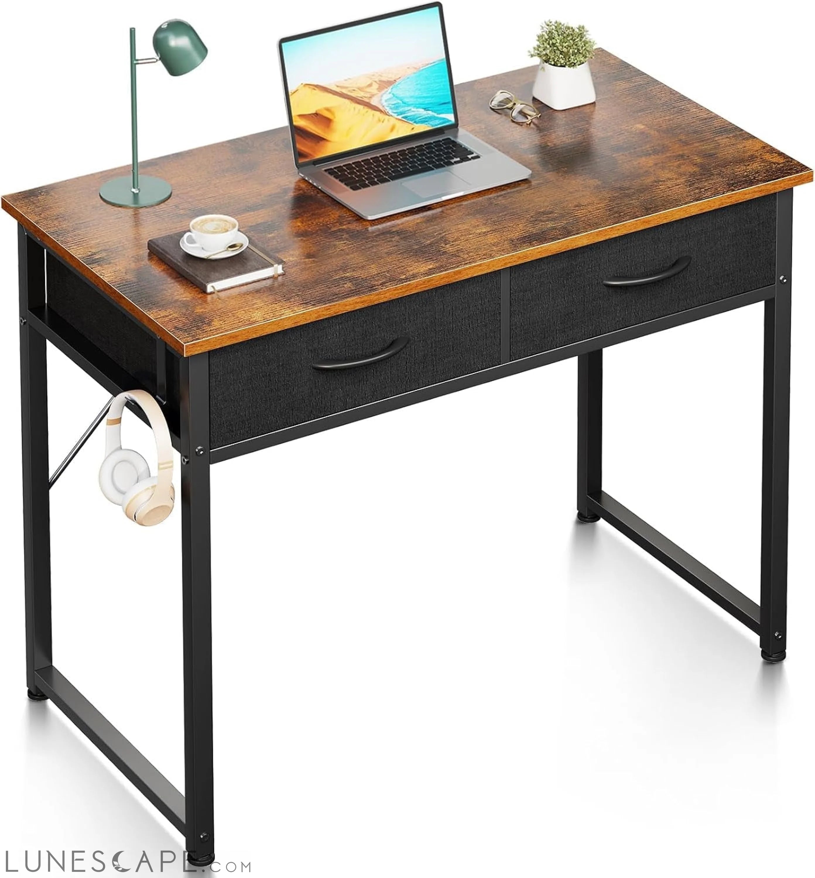 Small Desk with Fabric Drawers- for Bedroom, Vanity Desk with Storage, LUNESCAPE