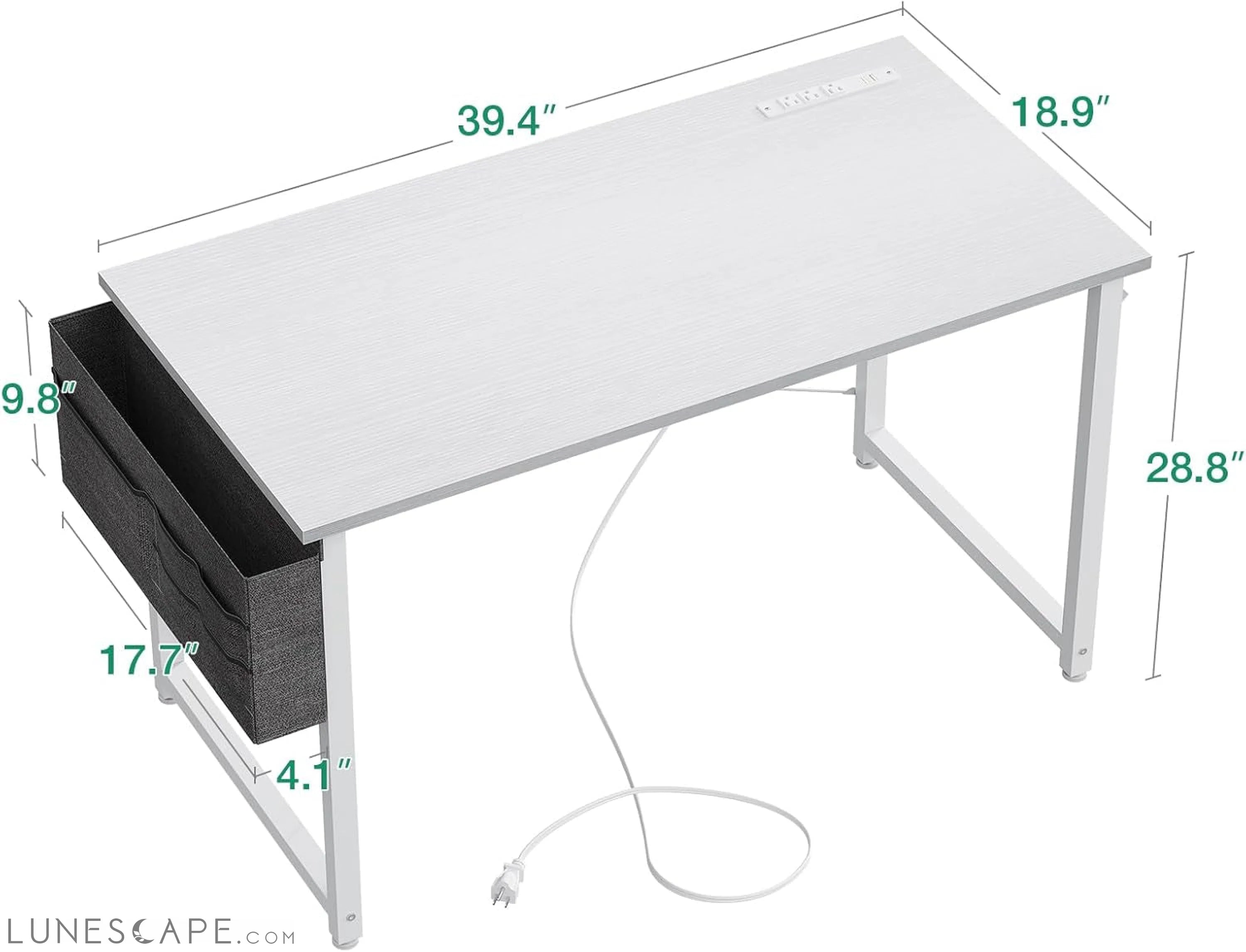 Small Desk with Power Outlets and USB Port Computer Desk for Home LUNESCAPE