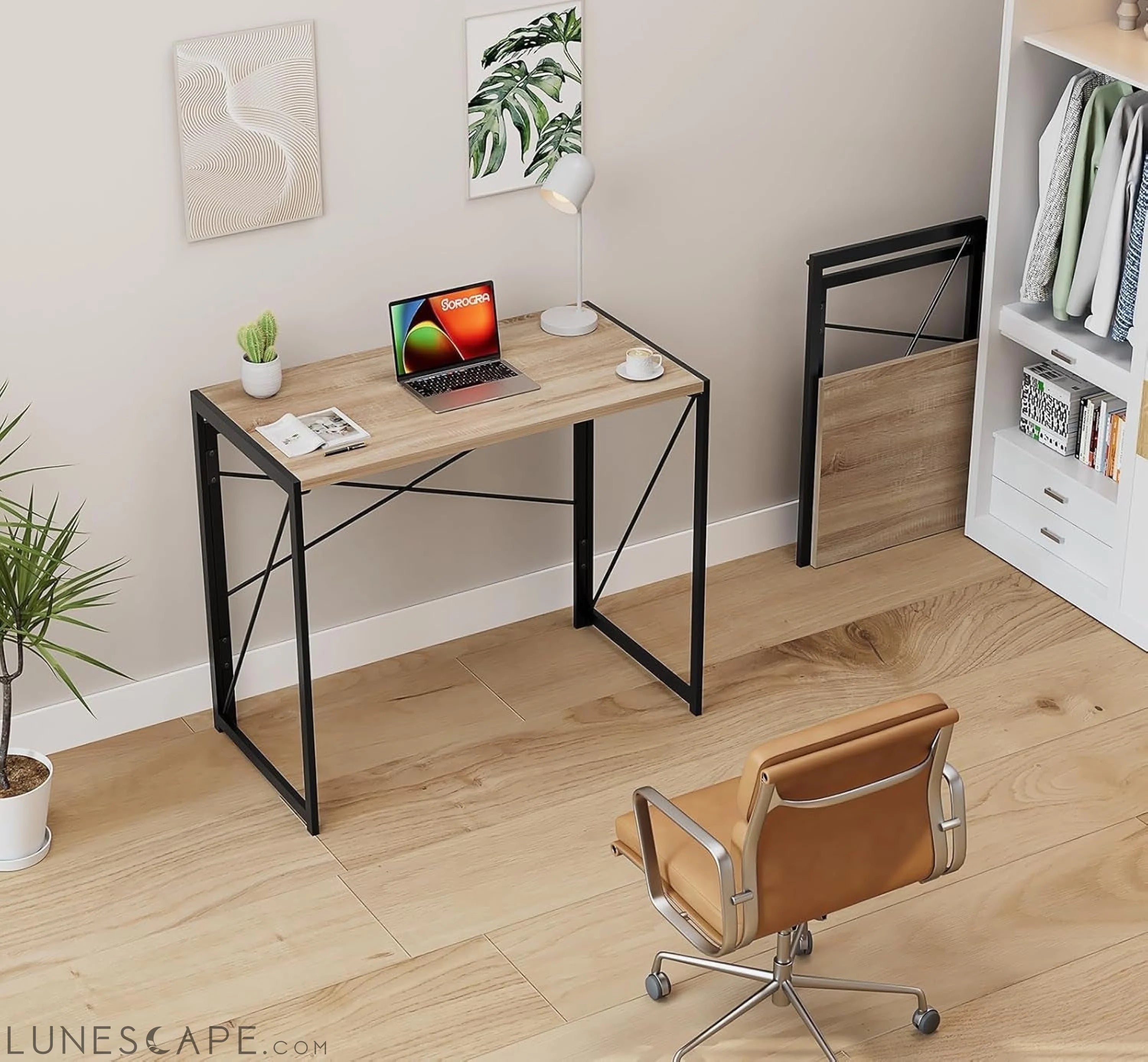 Small Folding Desk 31.5 Inch No Assembly Required Computer Desks, LUNESCAPE