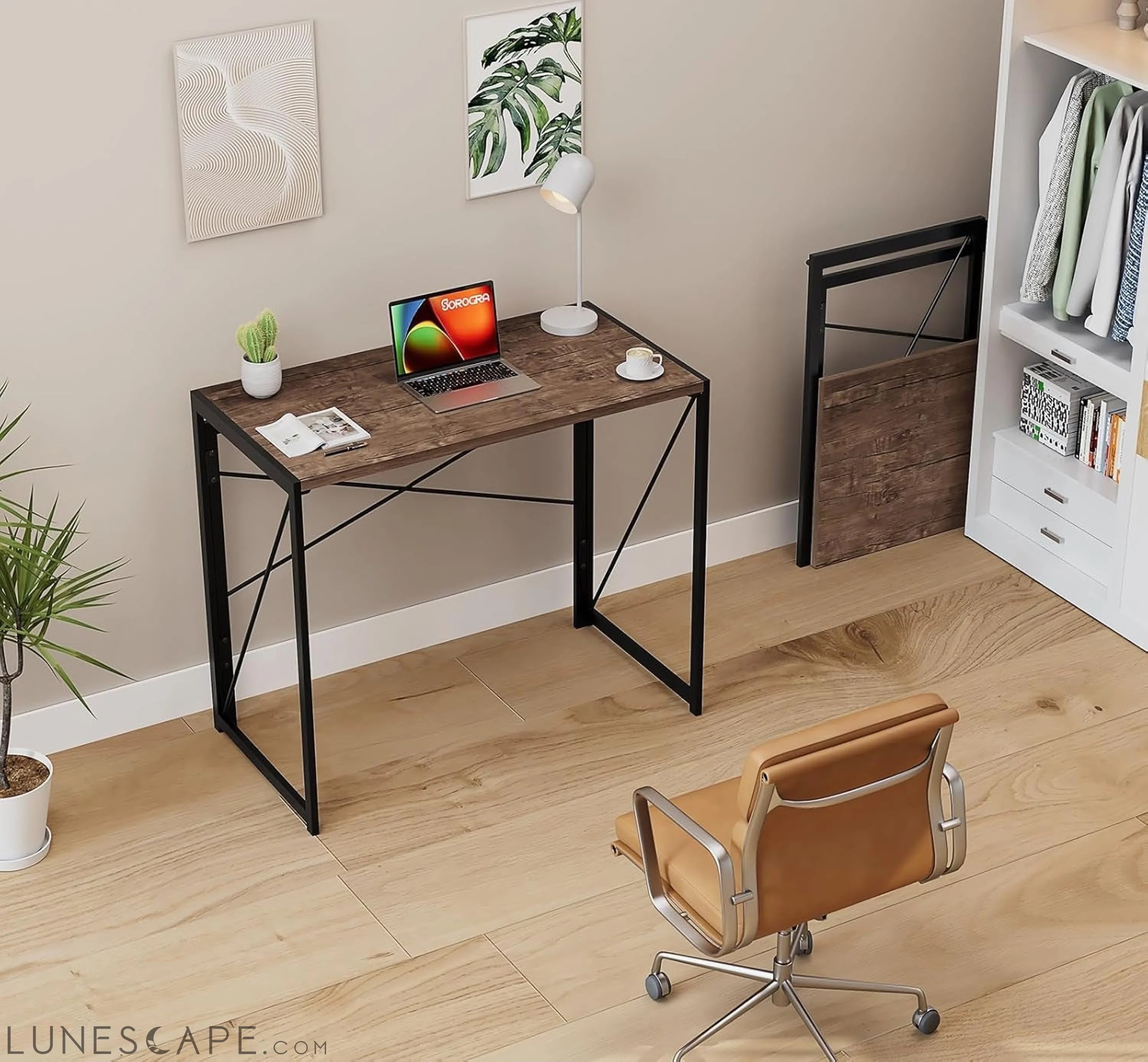 Small Folding Desk 31.5 Inch No Assembly Required Computer Desks, LUNESCAPE