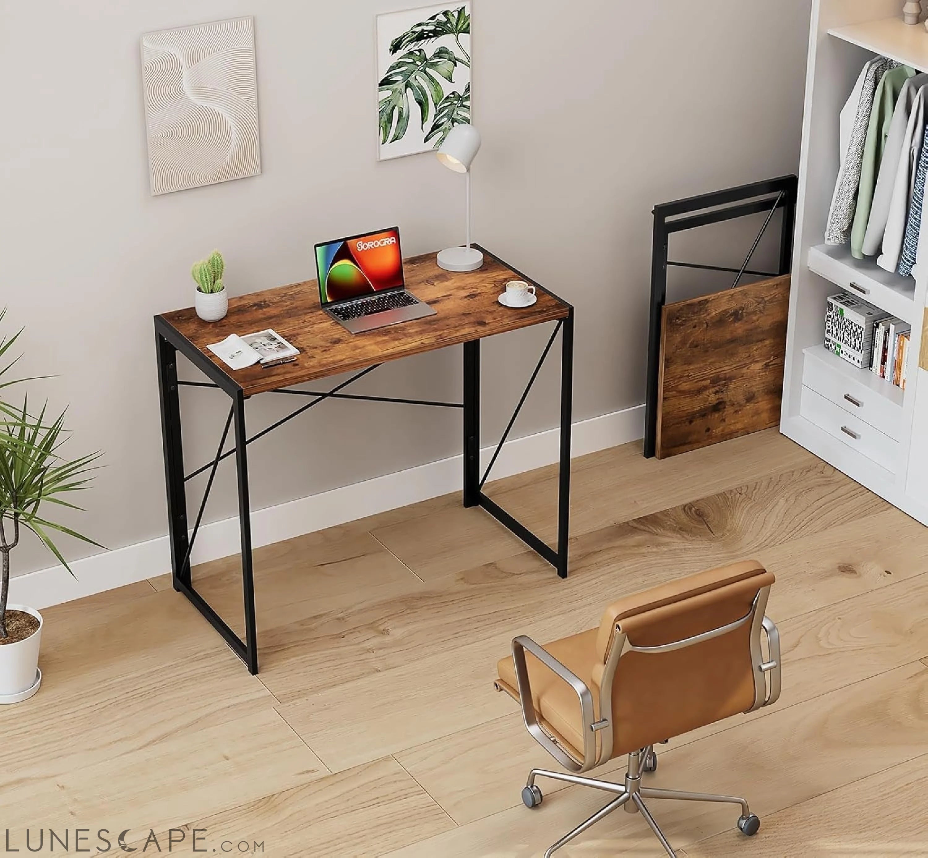 Small Folding Desk 31.5 Inch No Assembly Required Computer Desks, LUNESCAPE