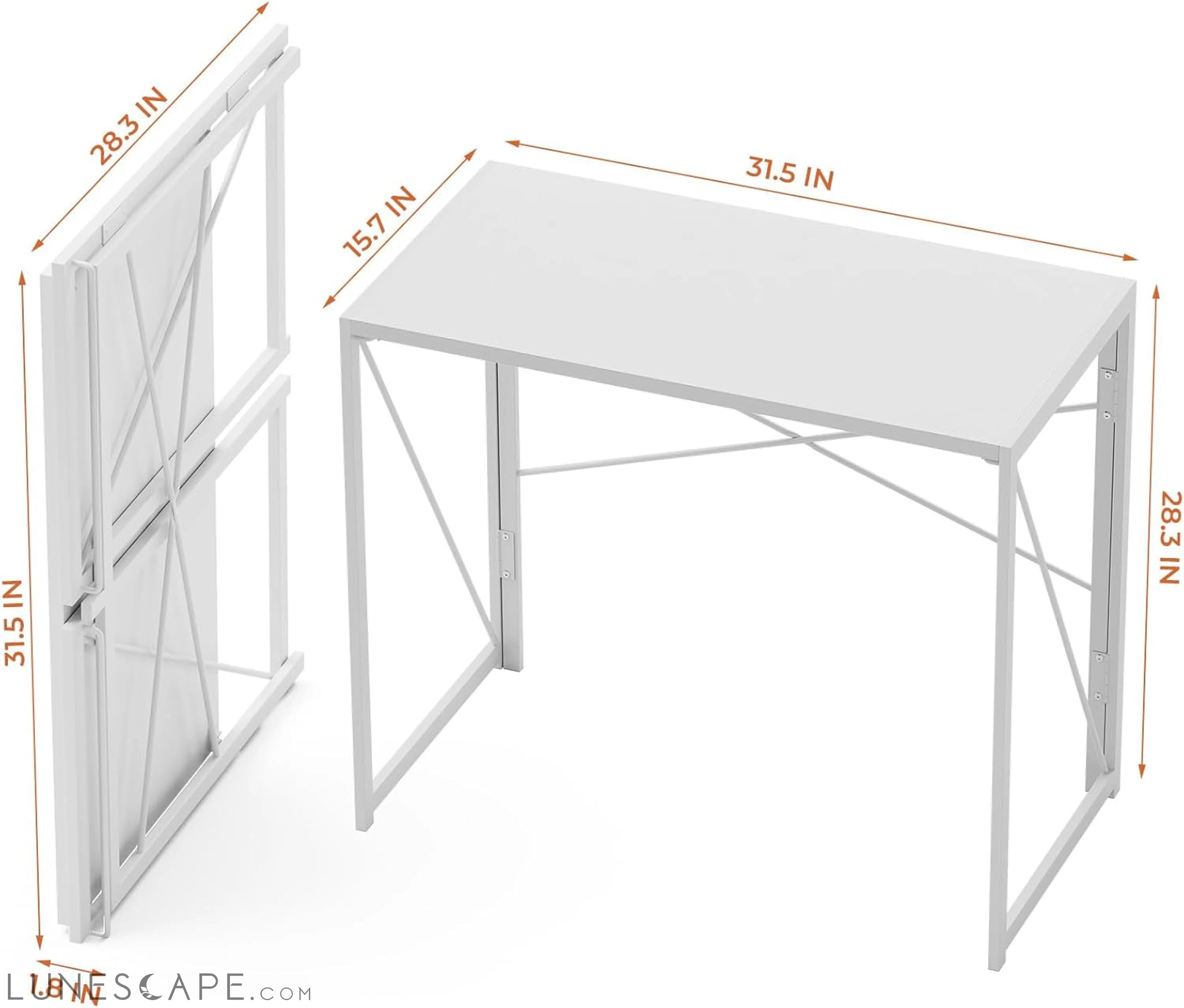 Small Folding Desk 31.5 Inch White Desks, No Assembly Required LUNESCAPE